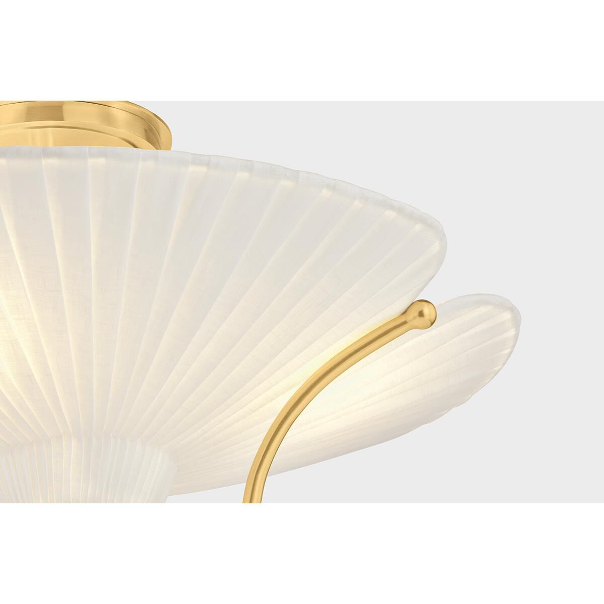 Shown in Aged Brass finish and Ivory Linen shade