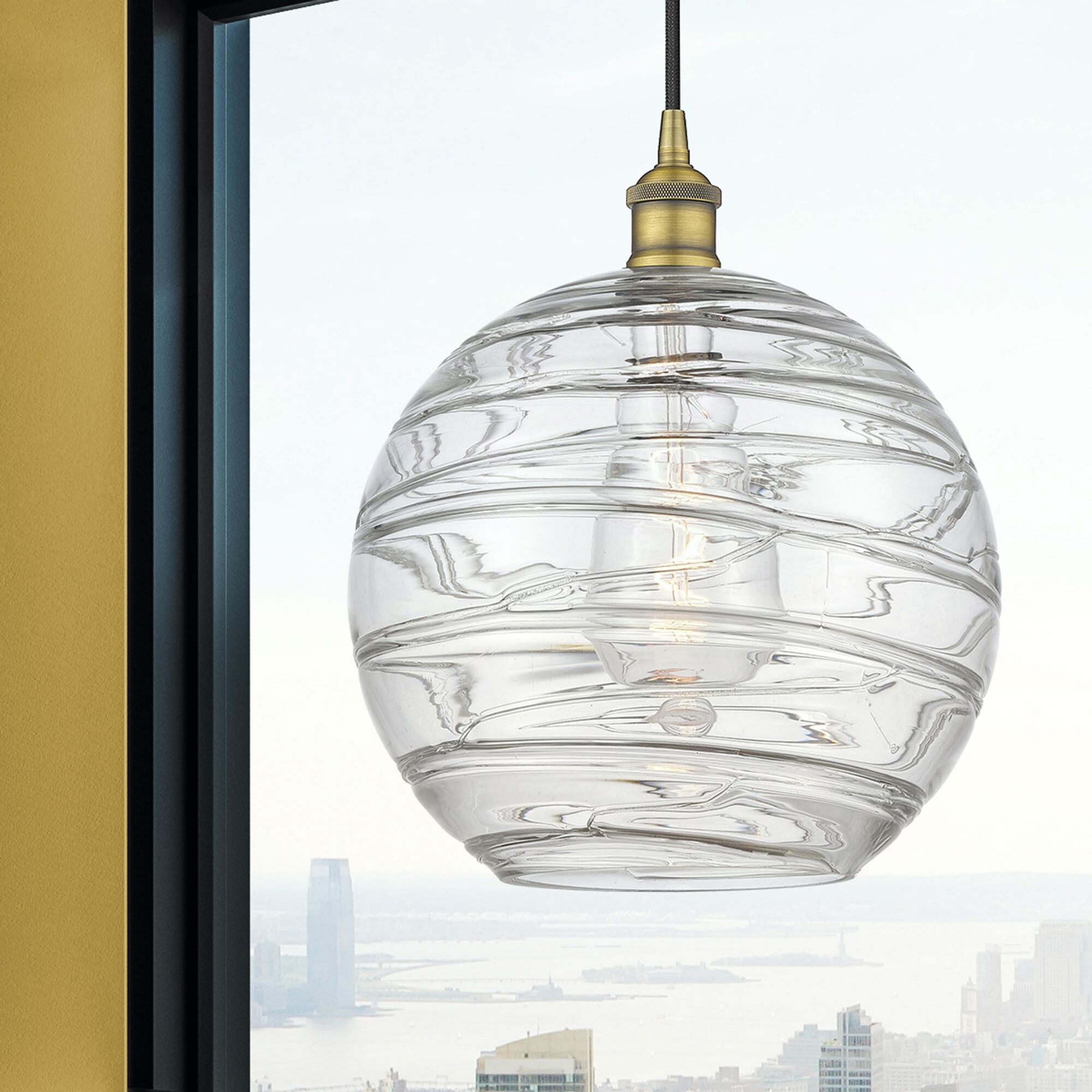 Shown in Brushed Brass finish and Clear Athens Deco Swirl 8