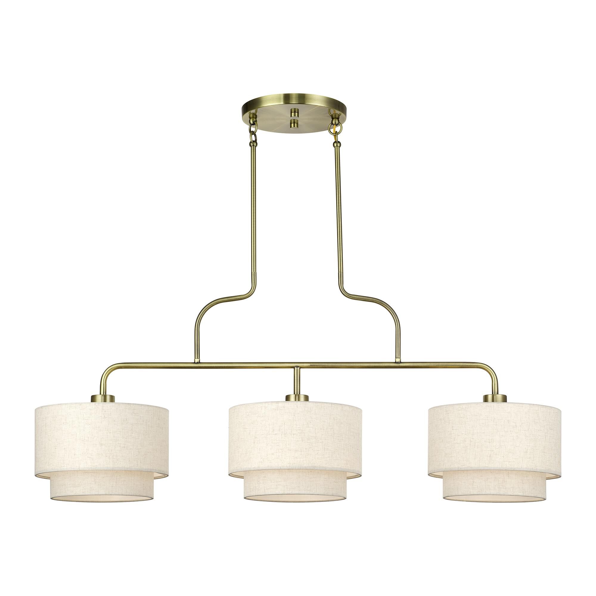Shown in Antique Brass finish and Hand Crafted Oatmeal Color Fabric with White Color Inside shade