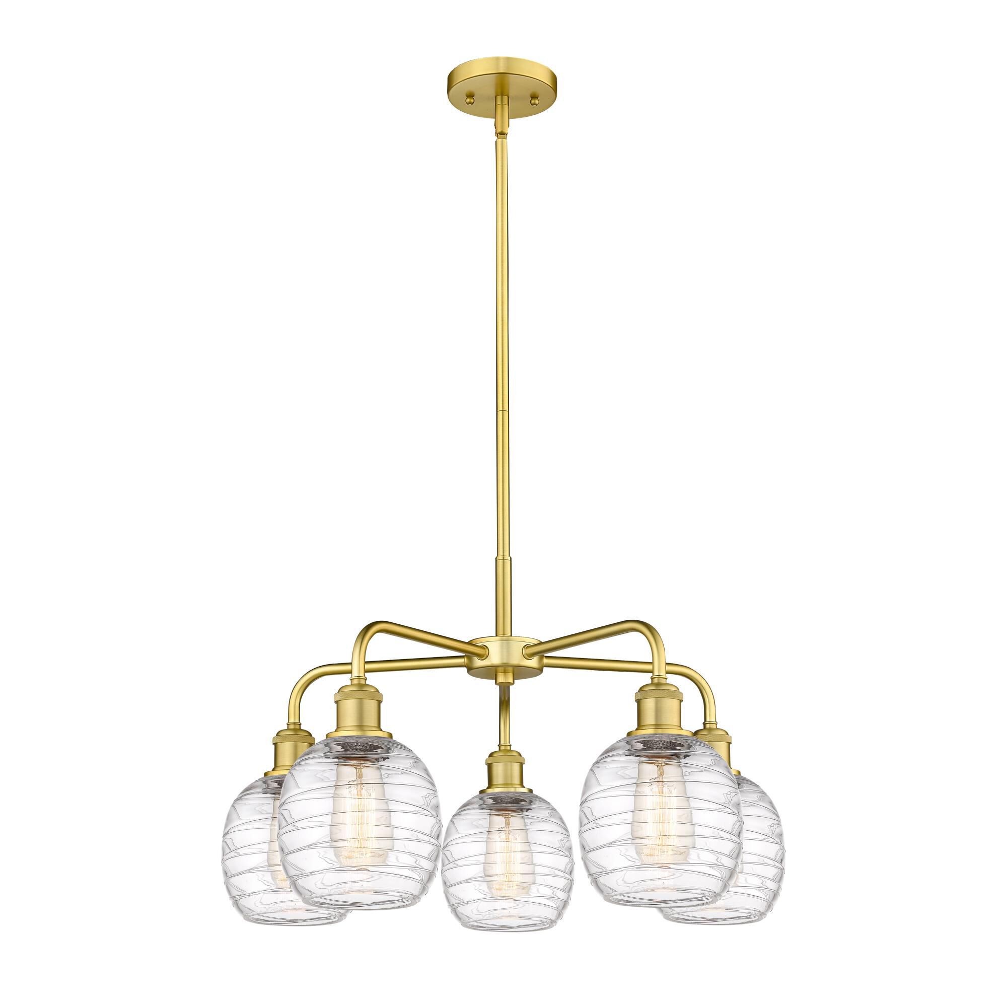 Shown in Satin Gold finish and Deco Swirl glass