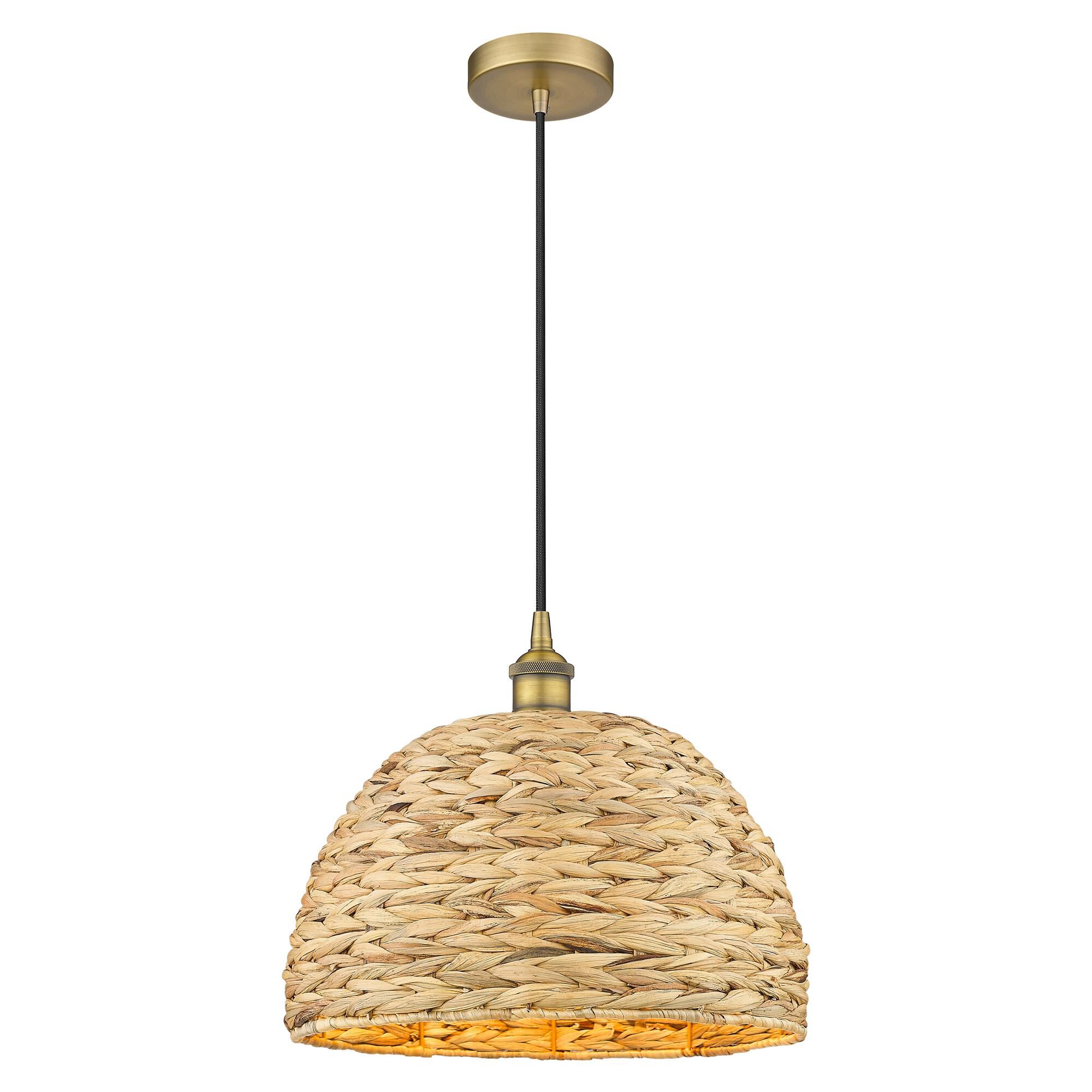 Shown in Brushed Brass finish and Natural shade