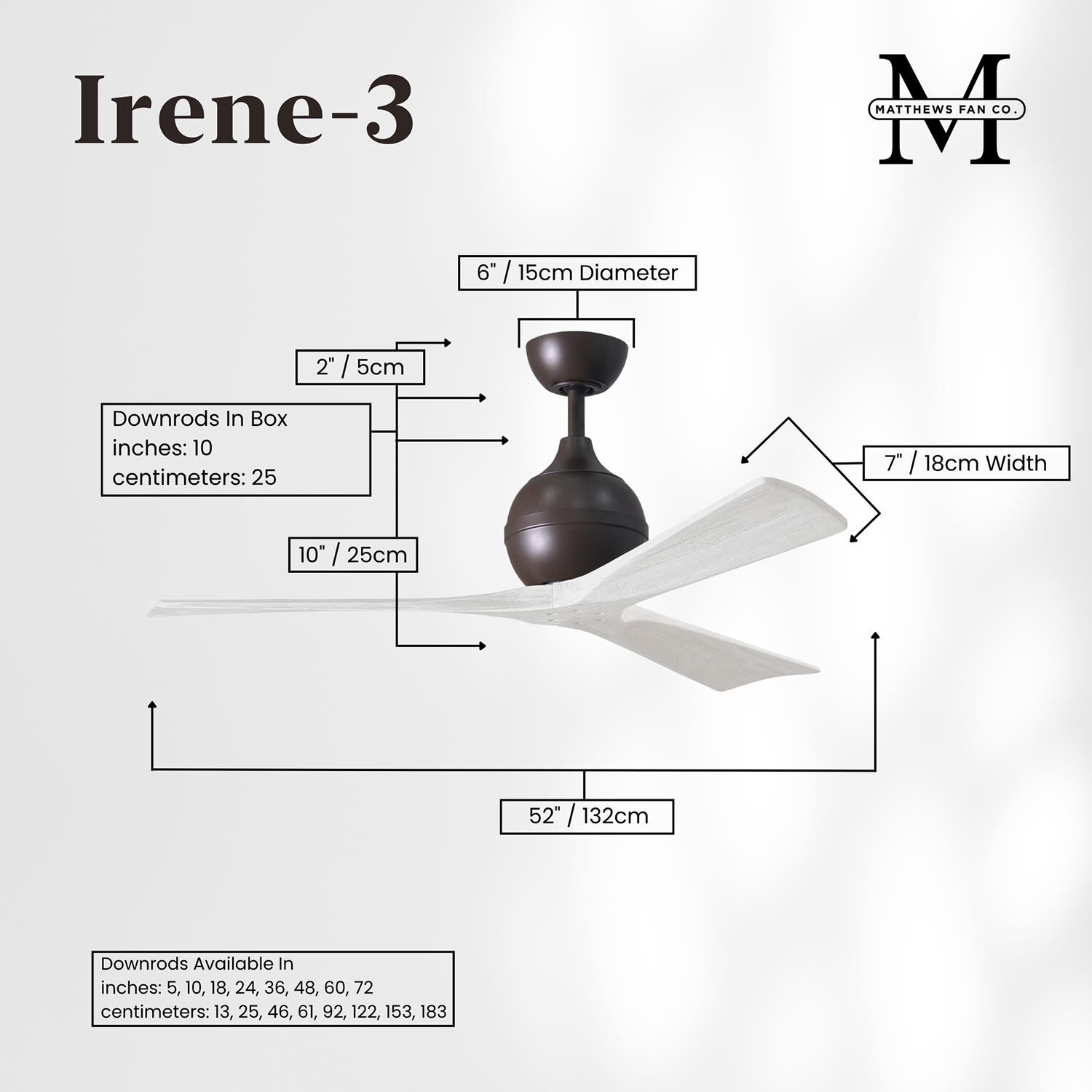 Irene 52 Inch 3 Blade Ceiling Fan by Matthews Fan Company