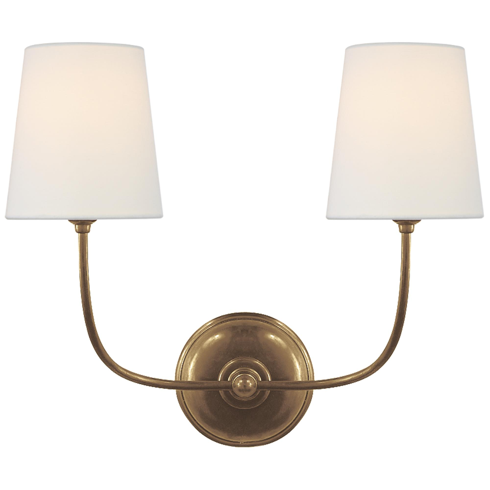 Shown in Hand-Rubbed Antique Brass finish and Linen shade