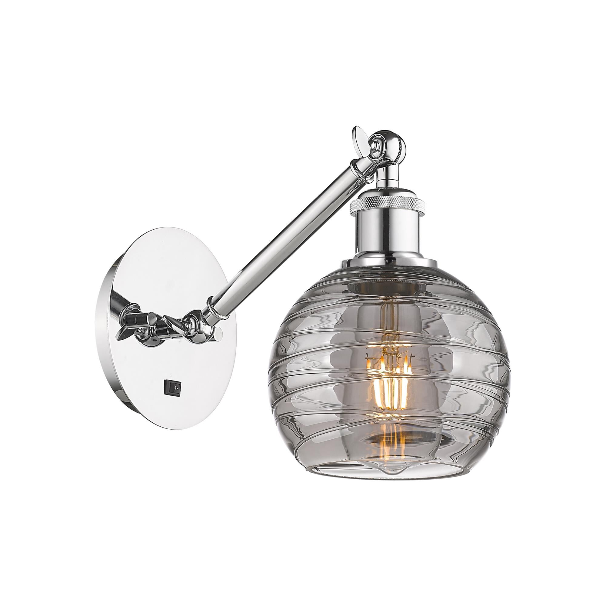 Shown in Polished Chrome finish and Light Smoke Deco Swirl glass
