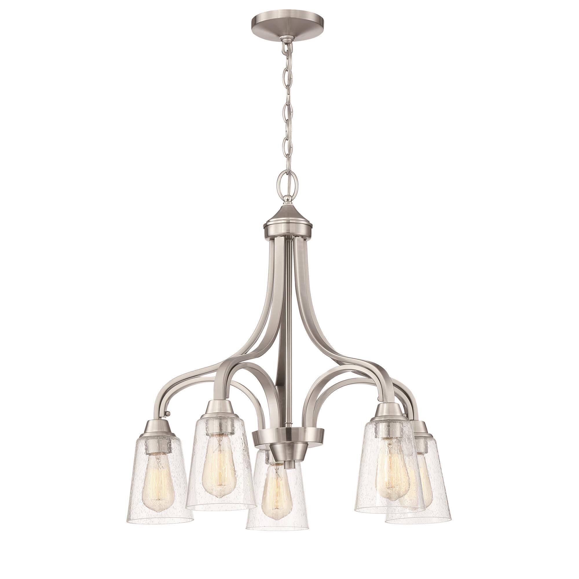 Shown in Brushed Polished Nickel finish and Clear Seeded glass and Glass shade