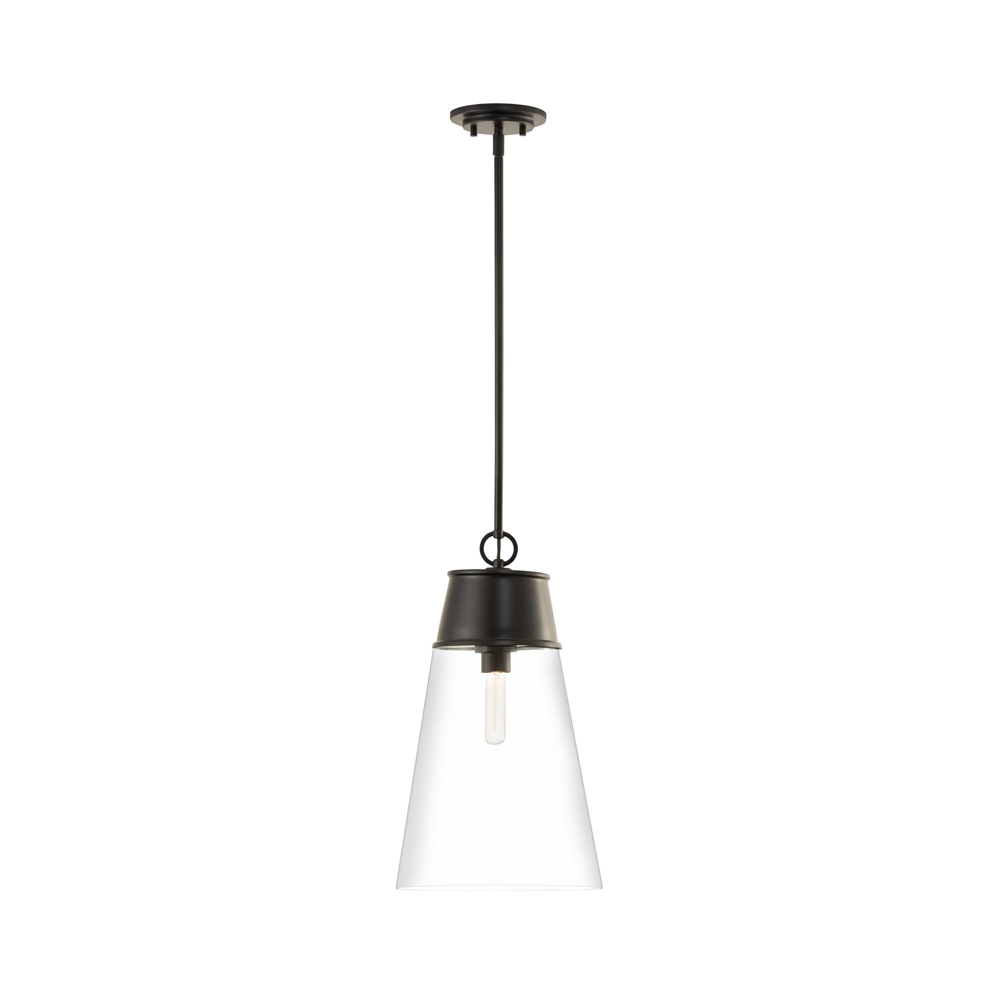 Shown in Matte Black finish and Glass shade