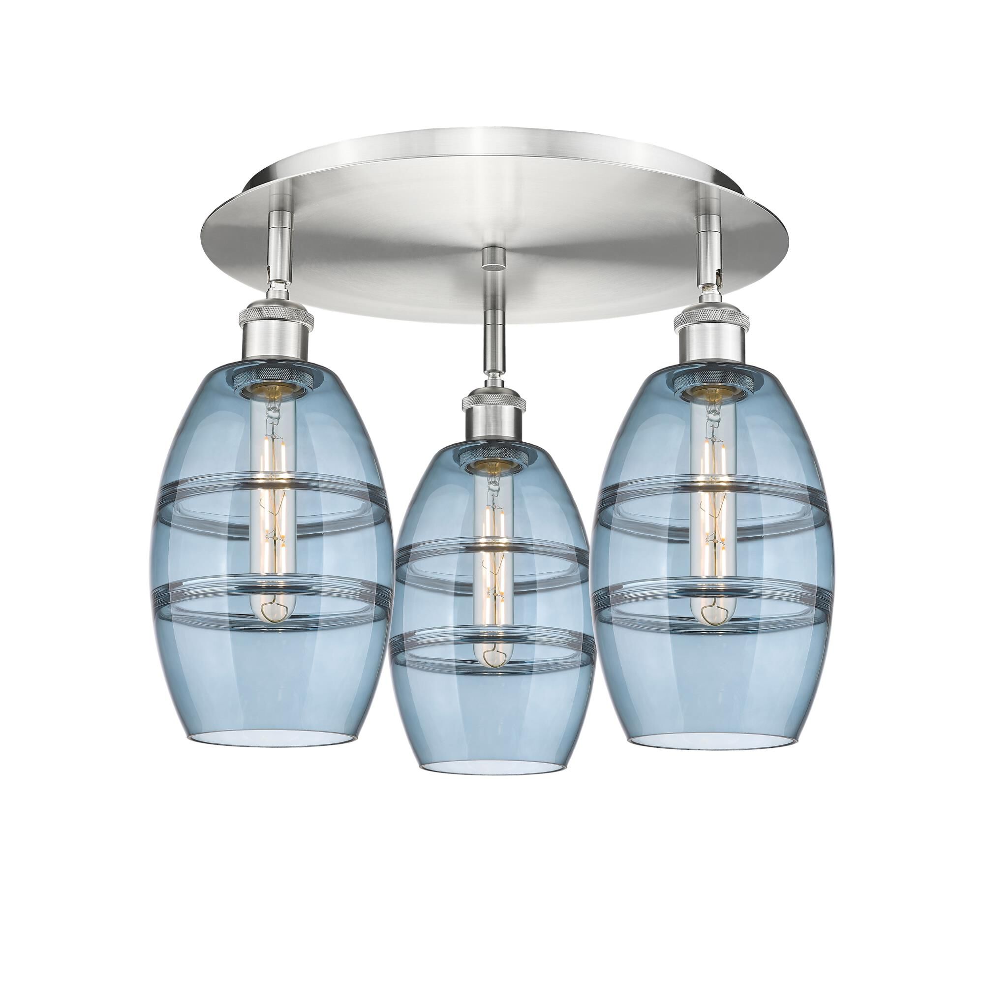 Shown in Satin Nickel finish and Princess Blue glass