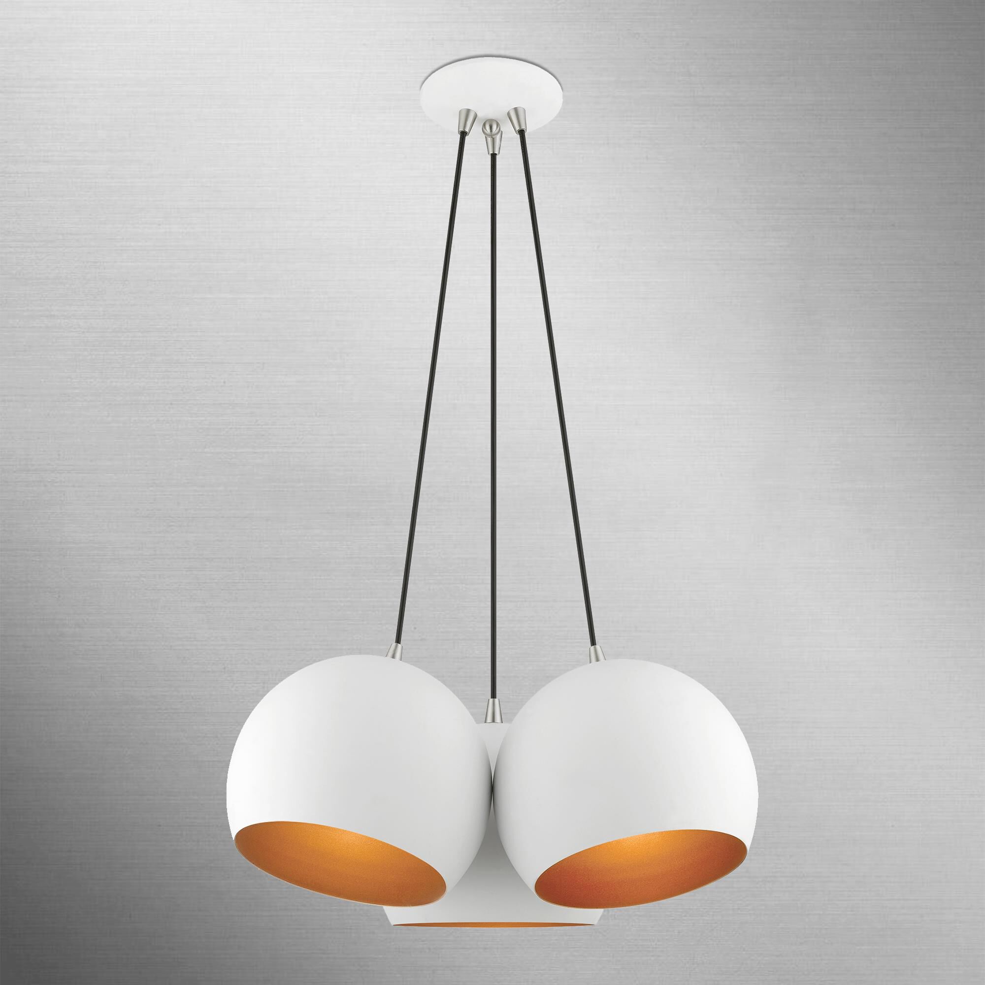 Shown in White with Brushed Nickel Accents finish and White Metal with Gold Inside shade