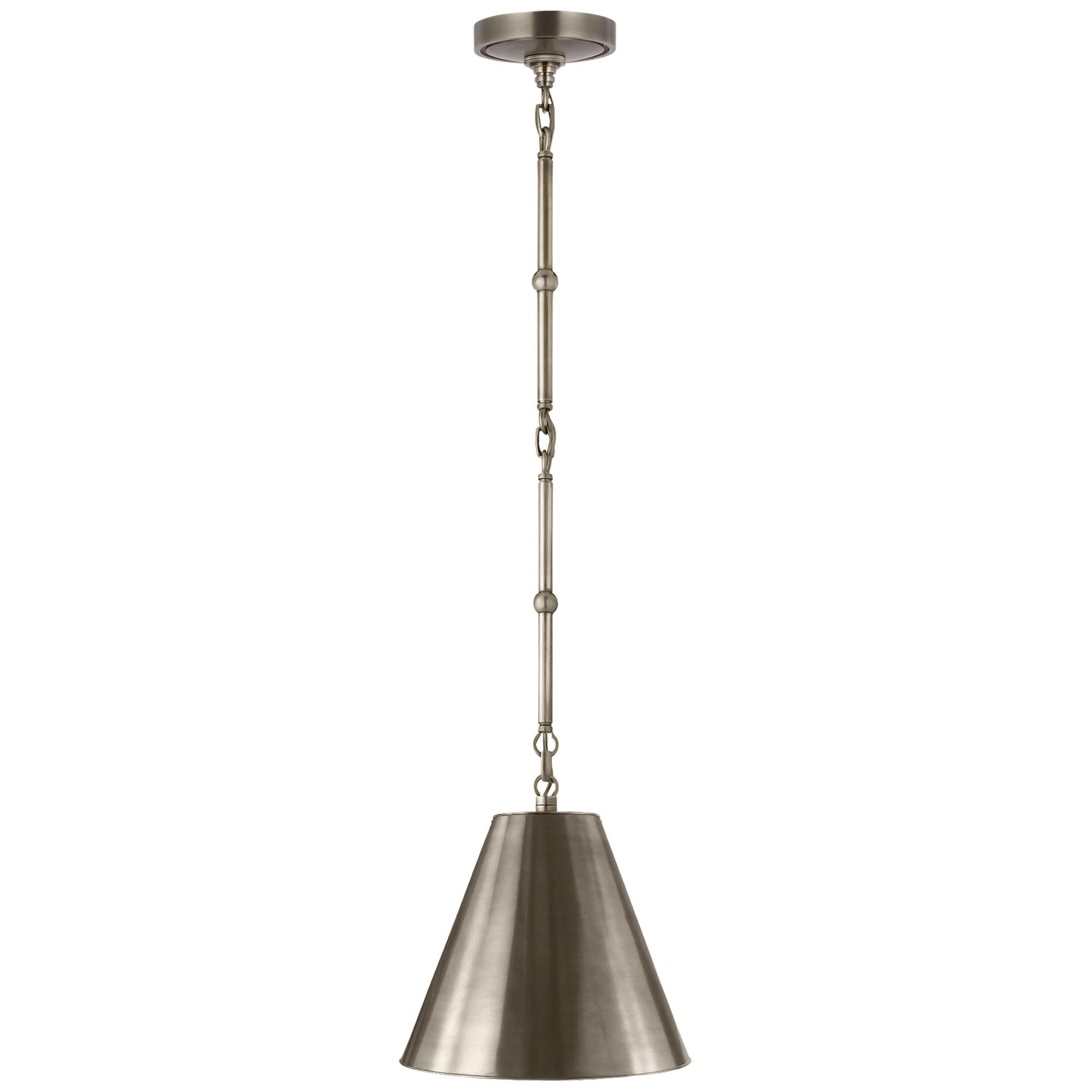 Shown in Antique Nickel finish and Antique Nickel shade