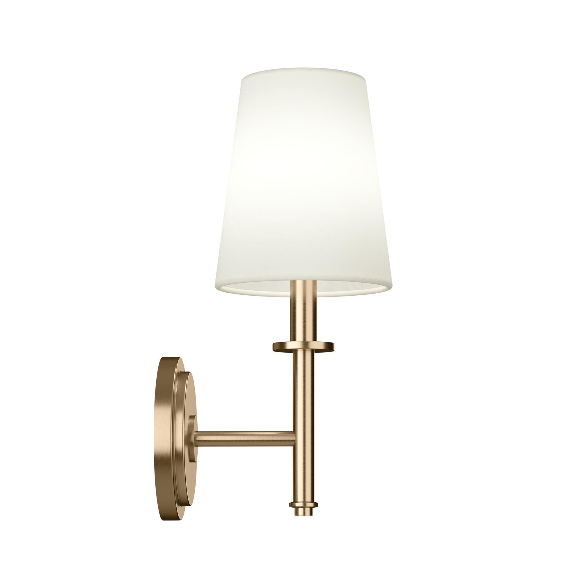 Shown in Champagne Bronze finish and Fabric shade