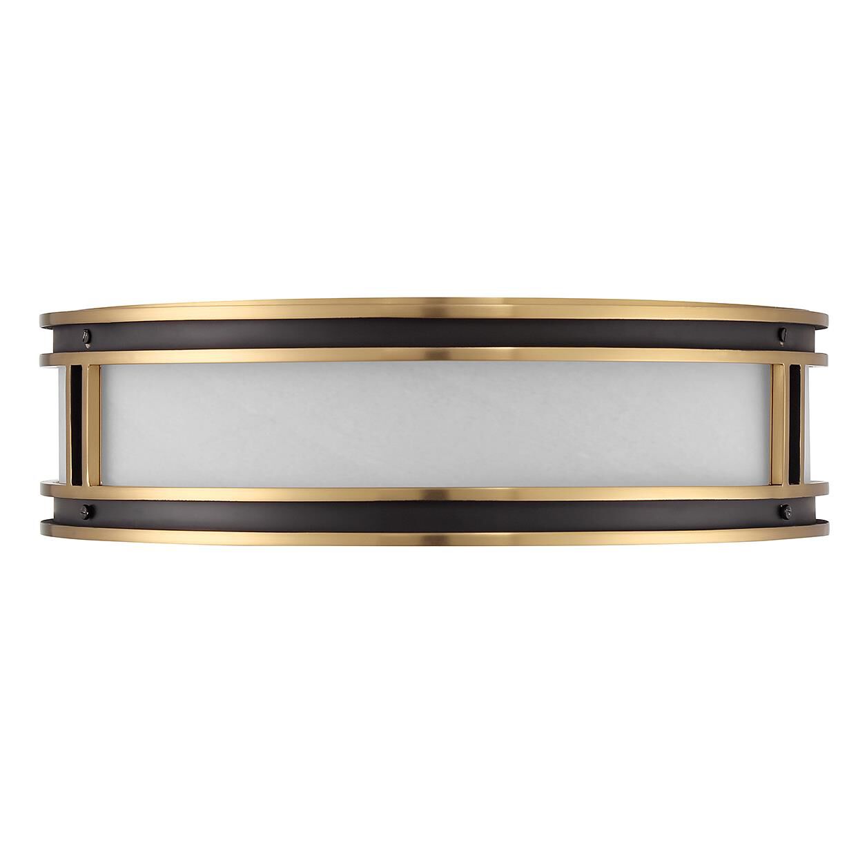 Shown in Matte Black with Warm Brass finish and White Opal glass