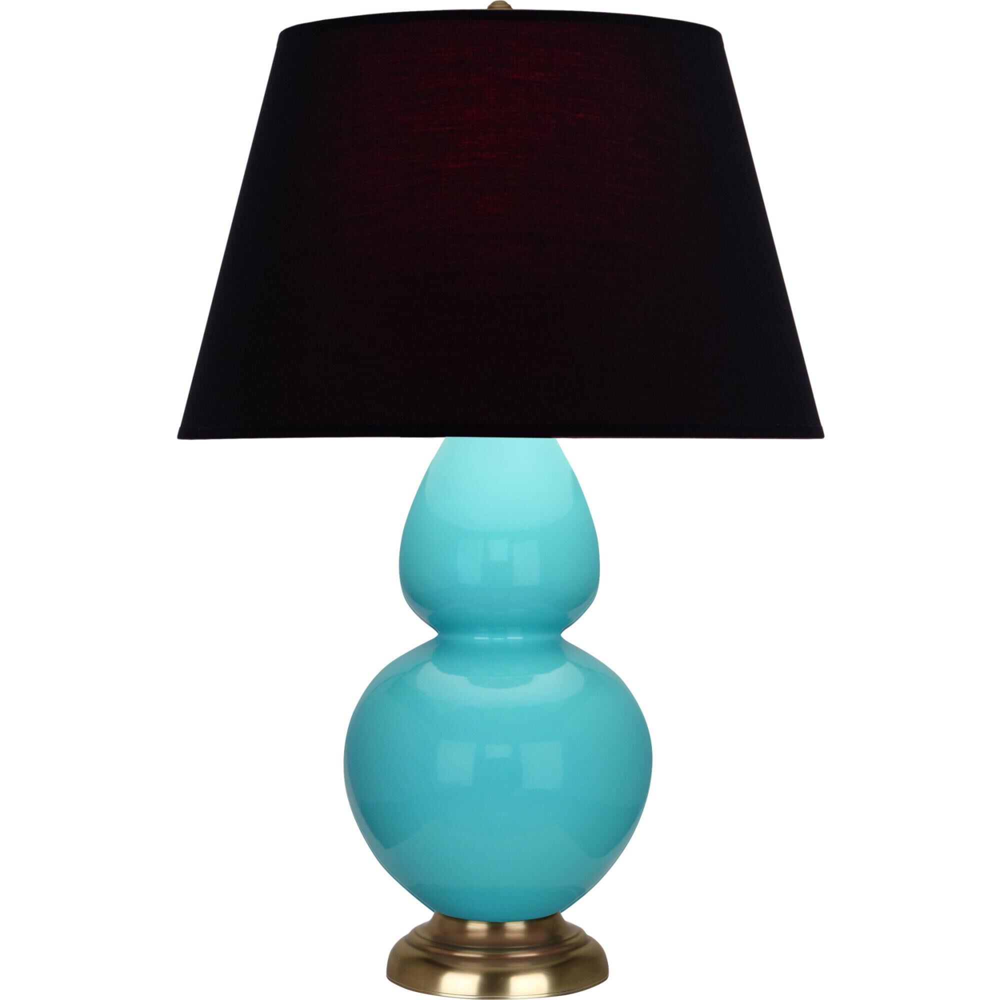 Shown in Egg Blue finish and Ink Black with Rose Red Lining shade and Antique Natural Brass accent