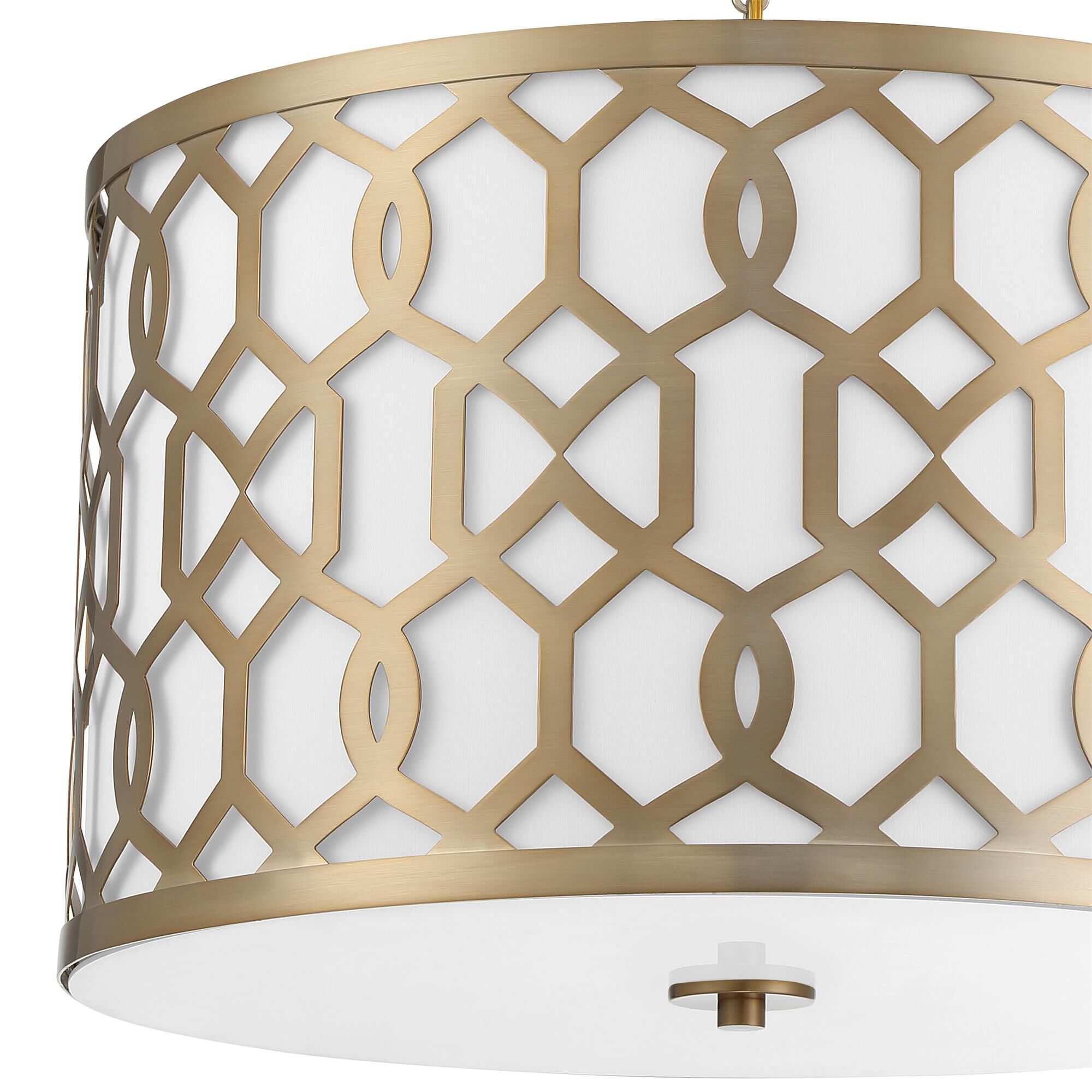 Shown in Aged Brass finish and Silk glass and White shade