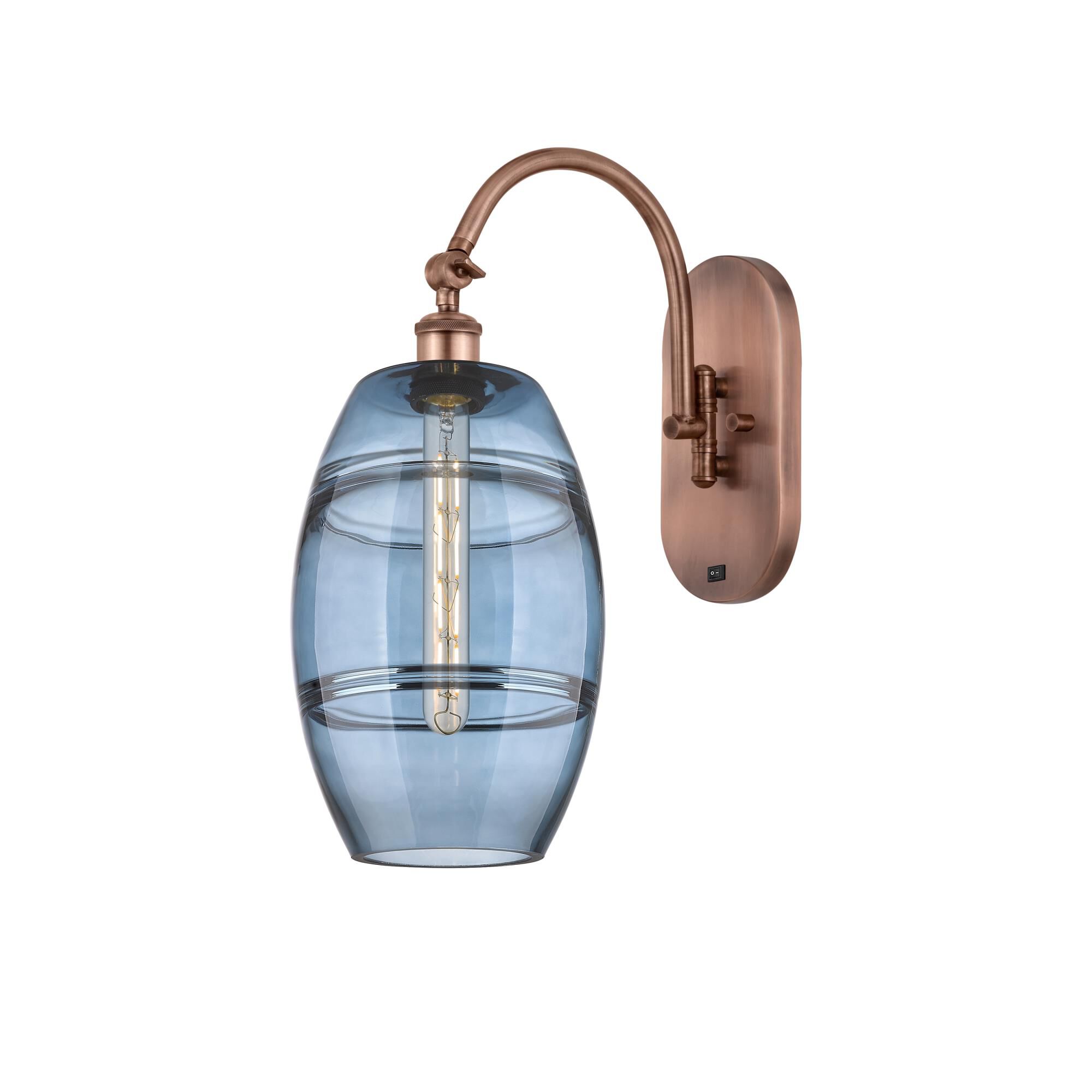 Shown in Antique Copper finish and Princess Blue glass
