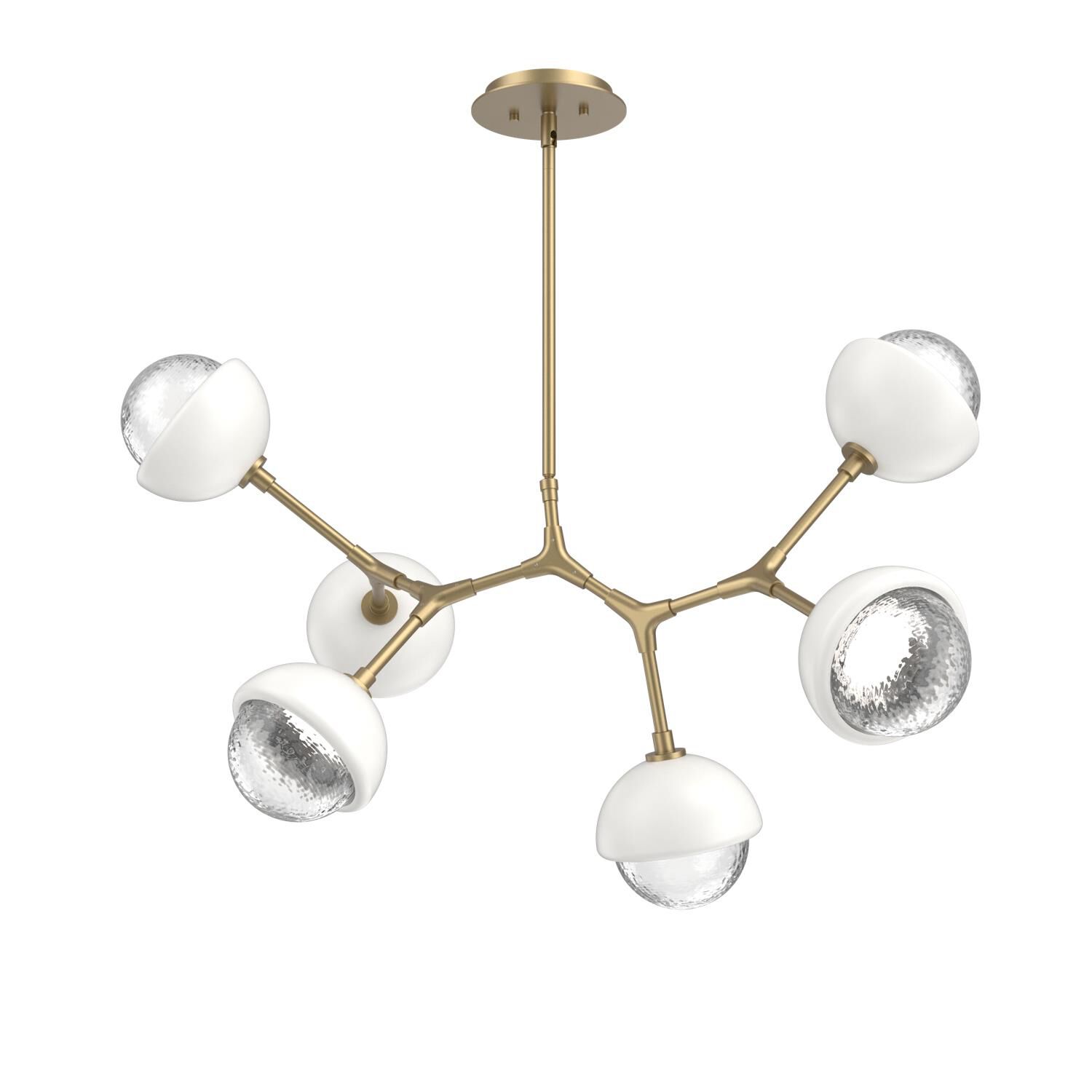 Shown in Gilded Brass finish and Clear glass and Salt White accent