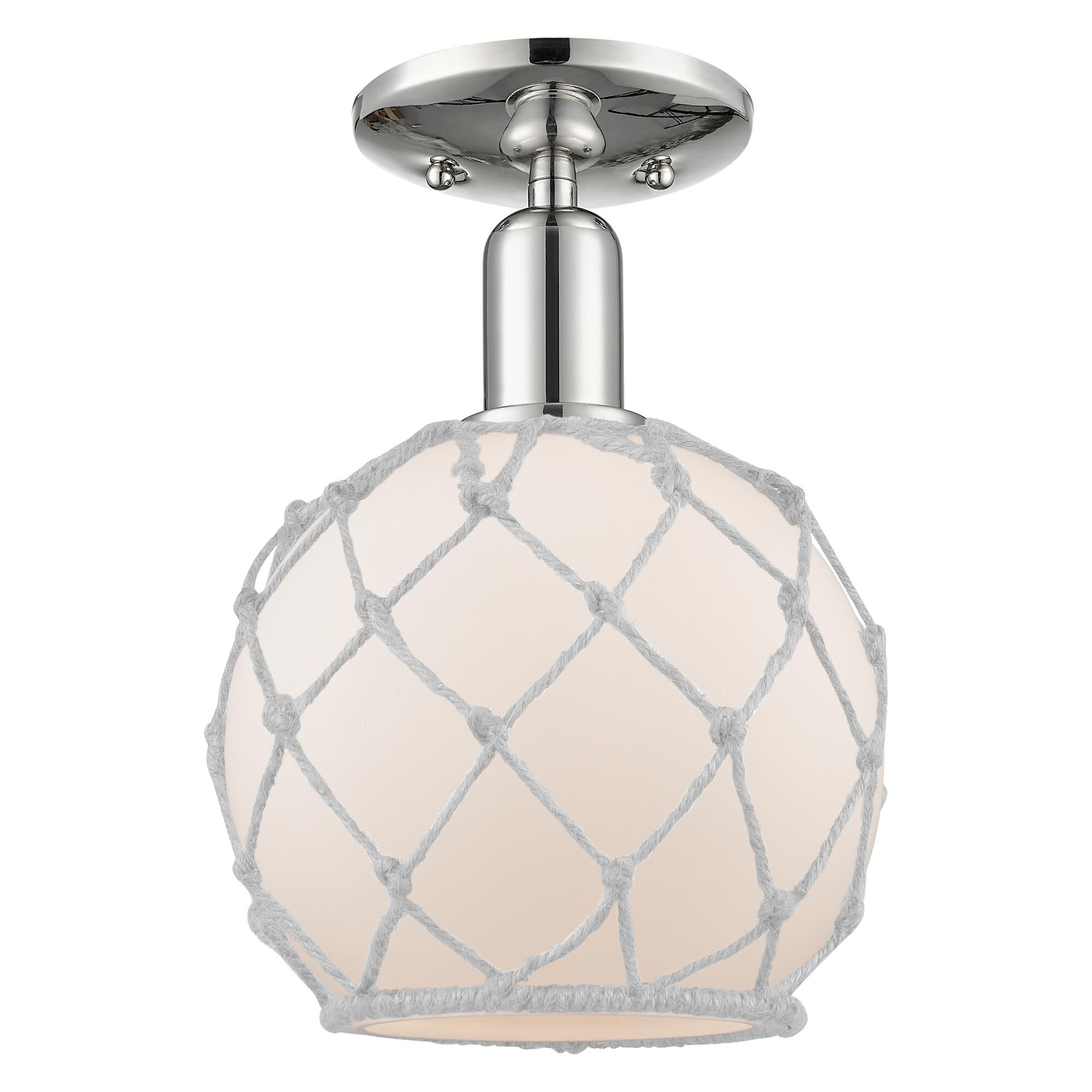 Shown in Polished Nickel finish and White with White Rope glass