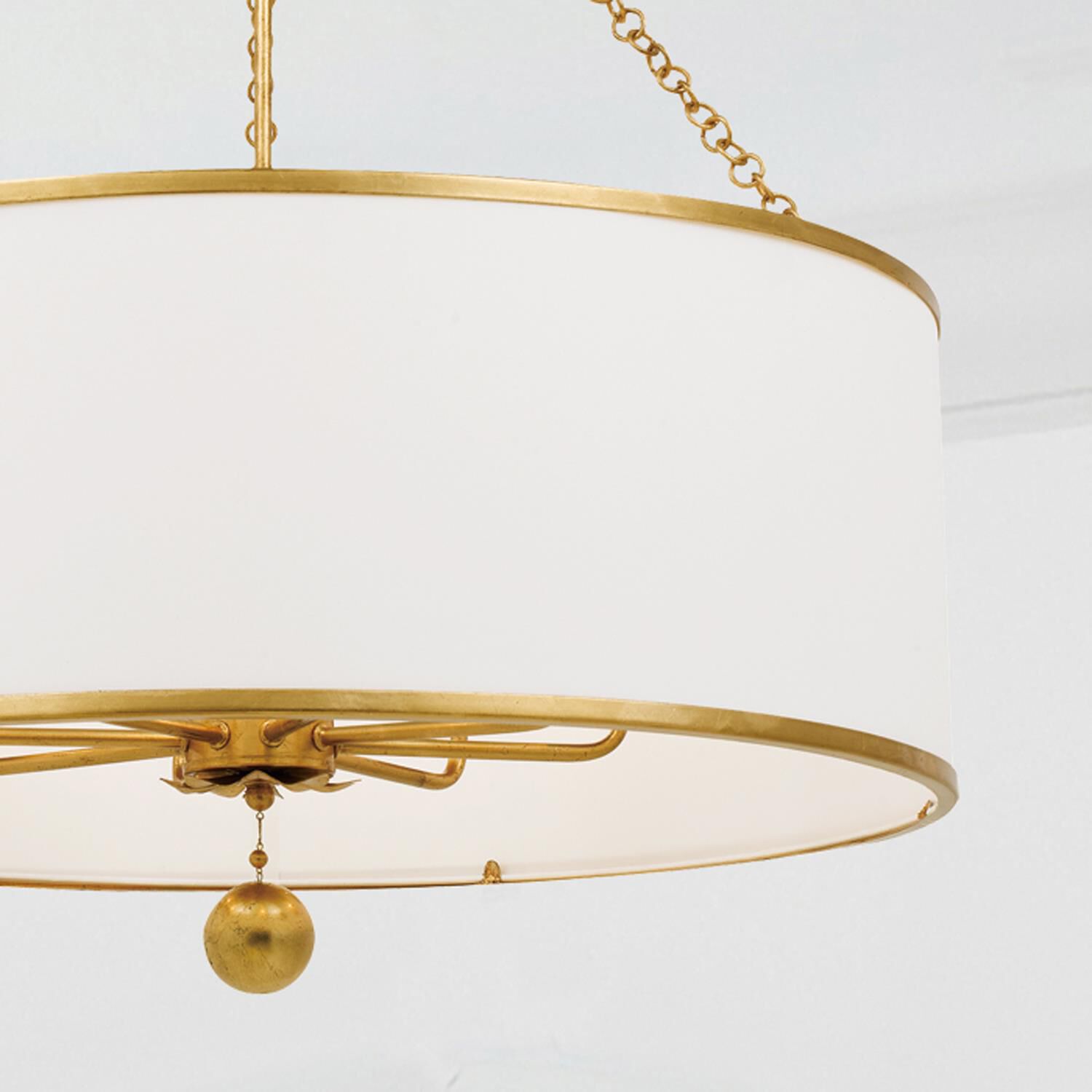 Shown in Antique Gold finish and White Linen glass and White Linen shade