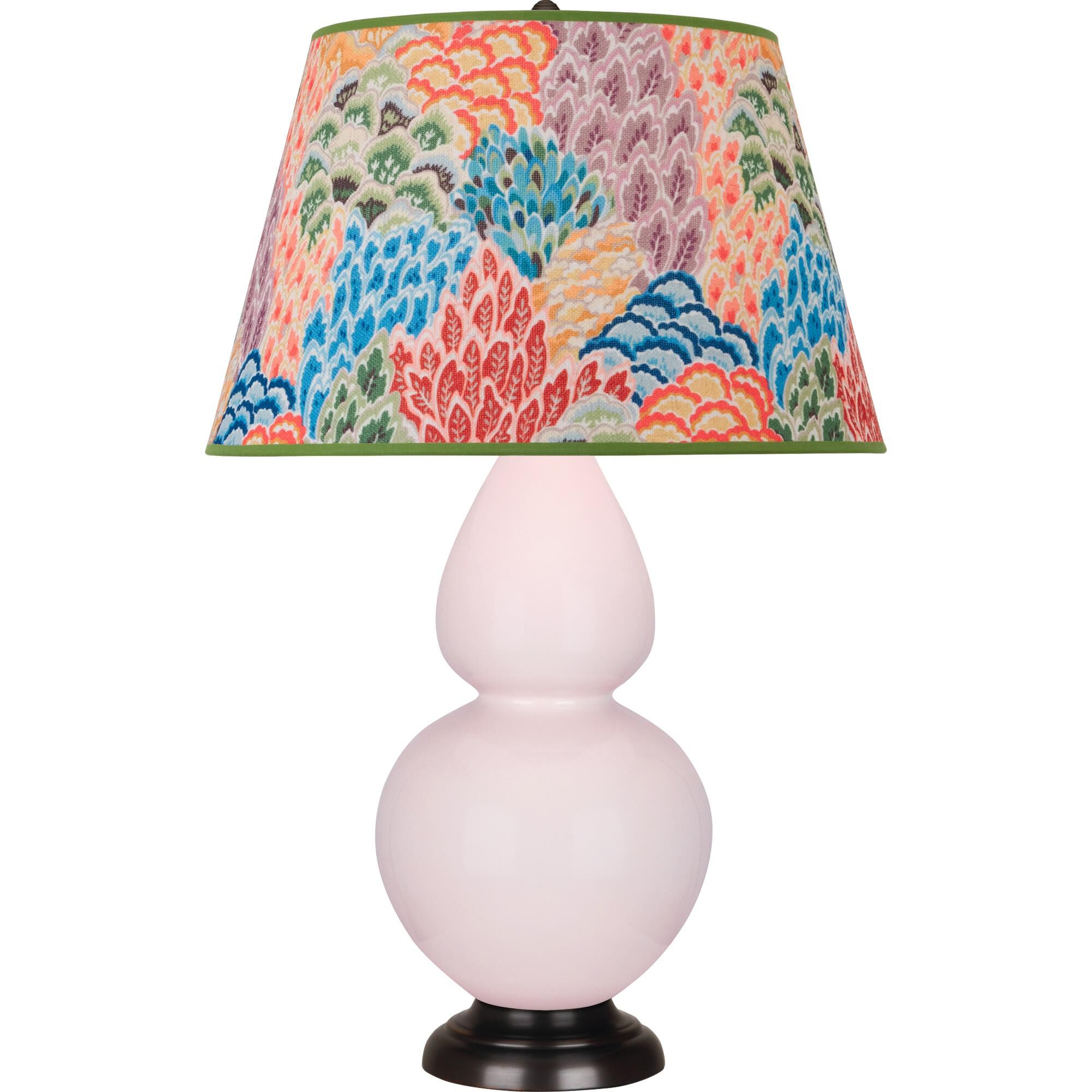 Shown in Rose Water Glazed finish and Spring Floral shade and Deep Patina Bronze accent