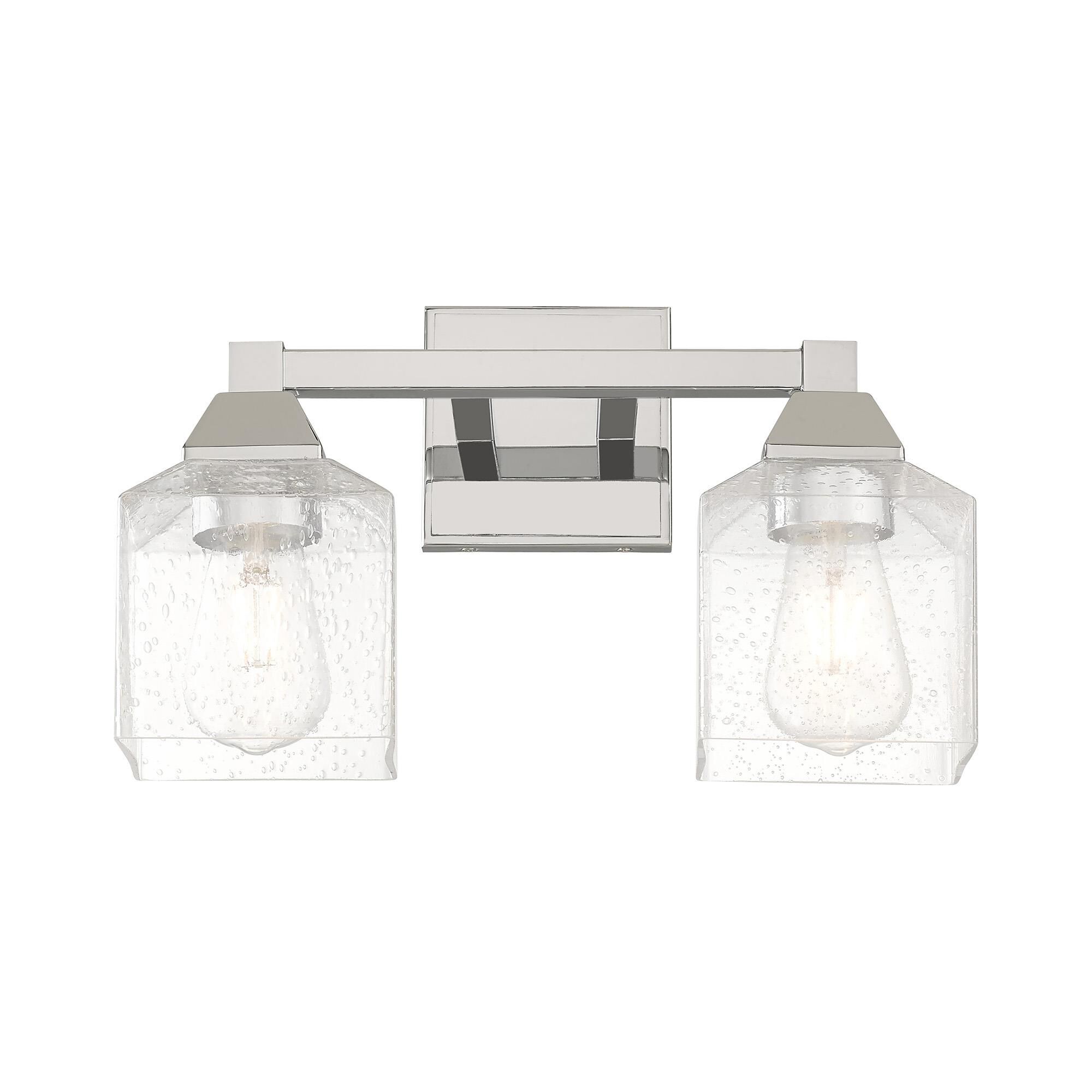 Shown in Polished Chrome finish and Hand Blown Clear Seeded glass