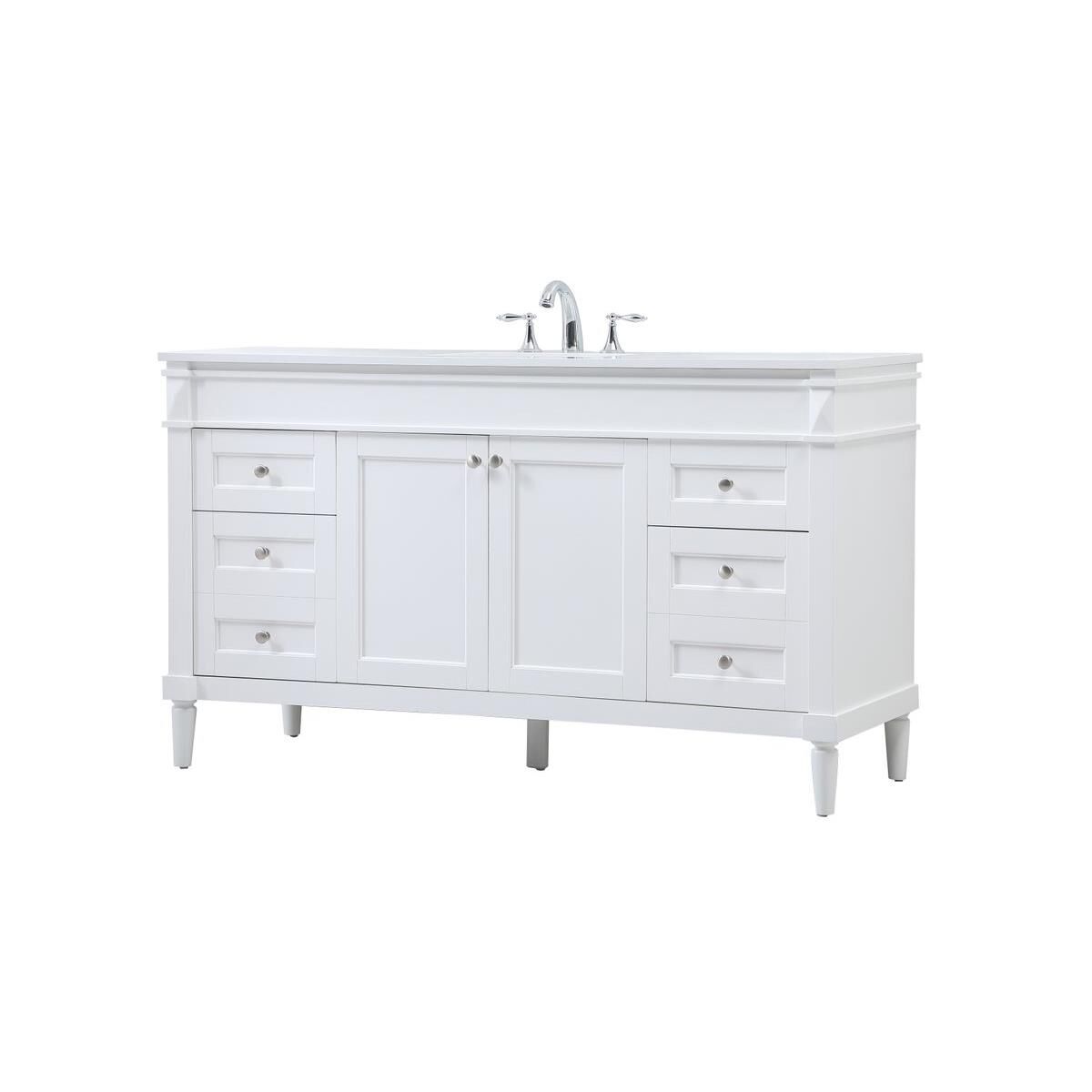 Shown in White finish and Single Bathroom Vanity accent