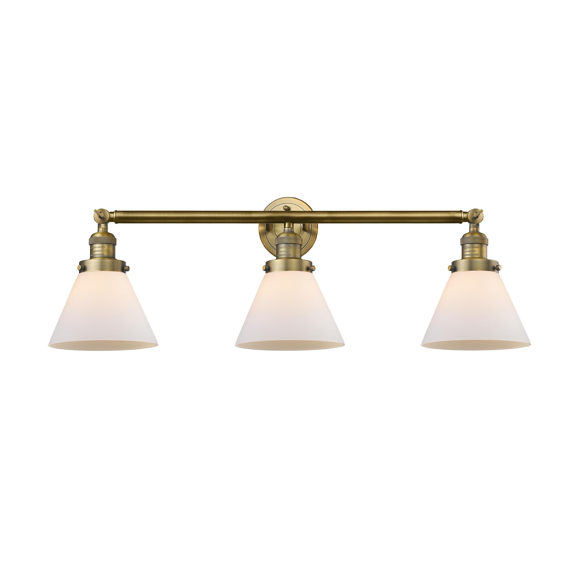Shown in Brushed Brass finish and Matte White Cased glass