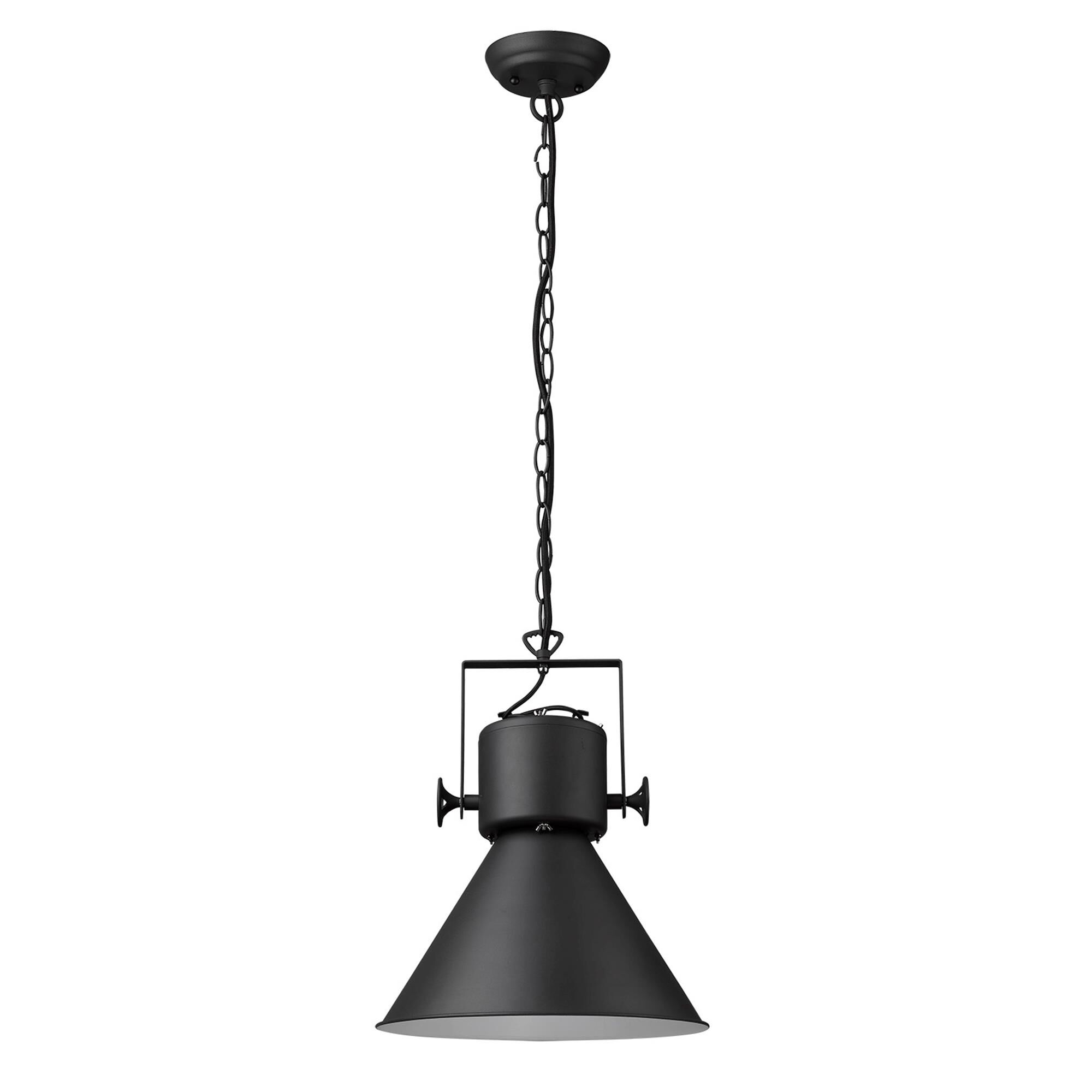 Shown in Matte Black finish and Black glass and Black Metal Cone Shaped  W/ White Interior shade