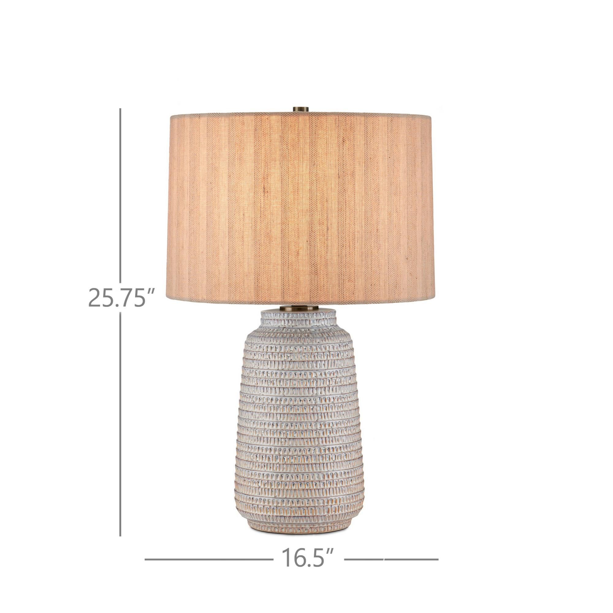 Shown in Off-White, Light Brown, Antique Brass finish and Natural Textured Linen shade