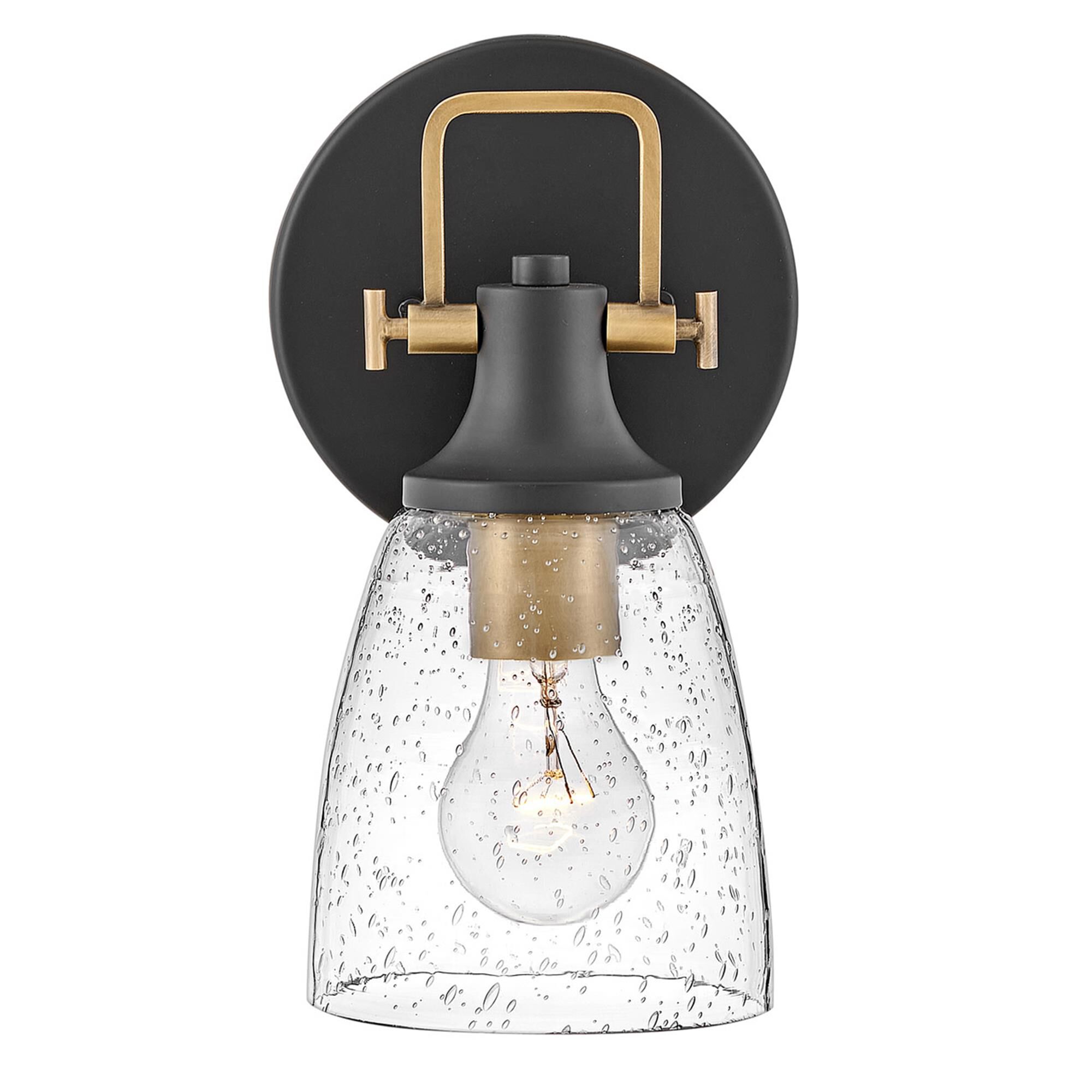 Shown in Black finish and Clear Seedy glass
