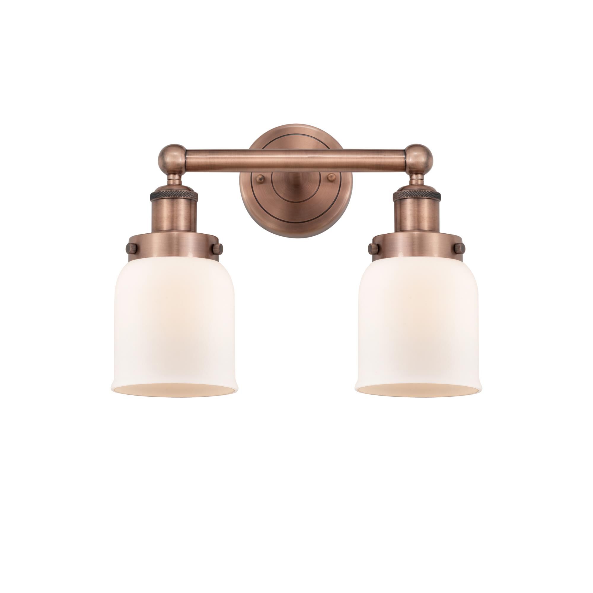 Shown in Antique Copper finish and Matte White glass