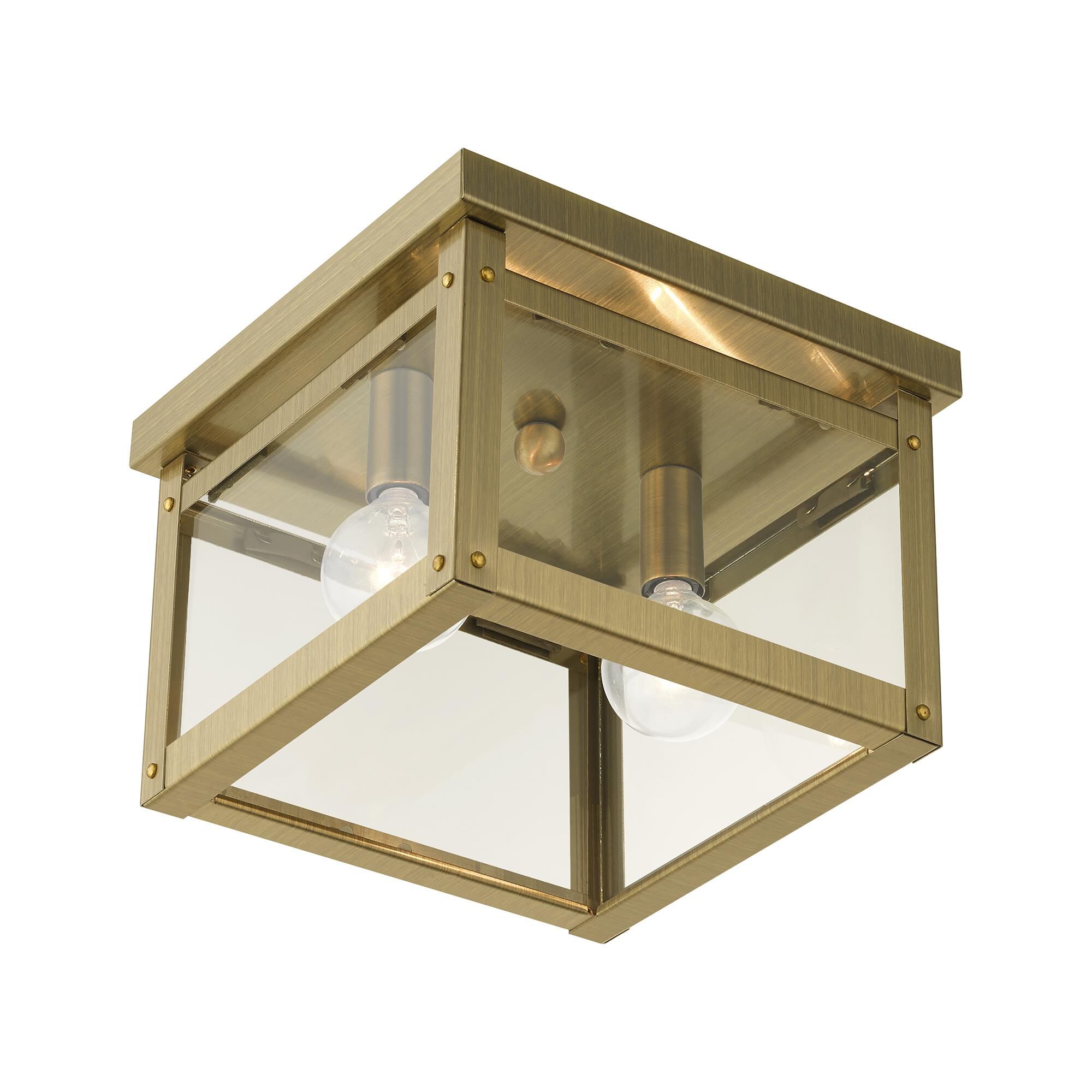 Shown in Antique Brass finish and Clear glass