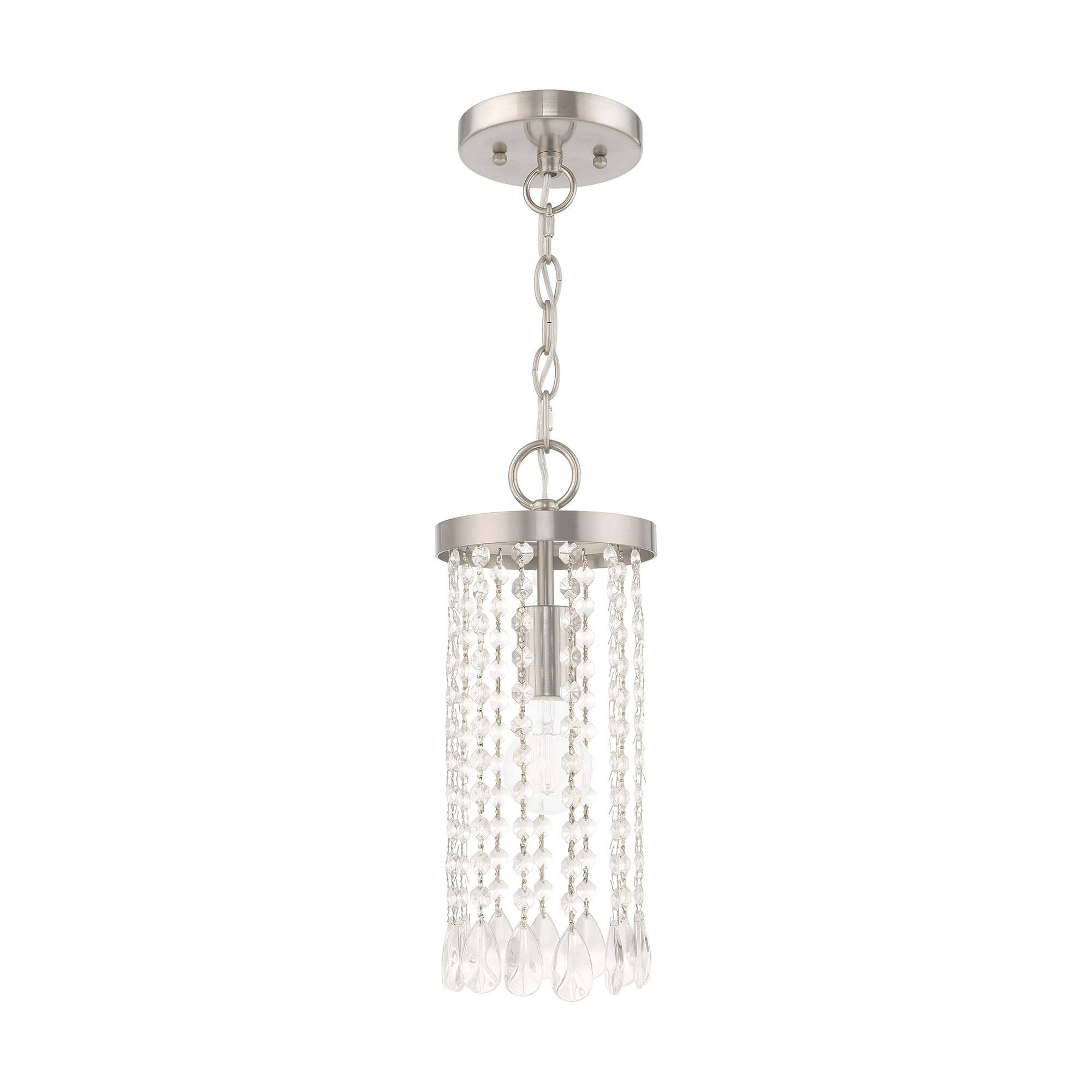 Shown in Brushed Nickel finish and Clear Crystals glass