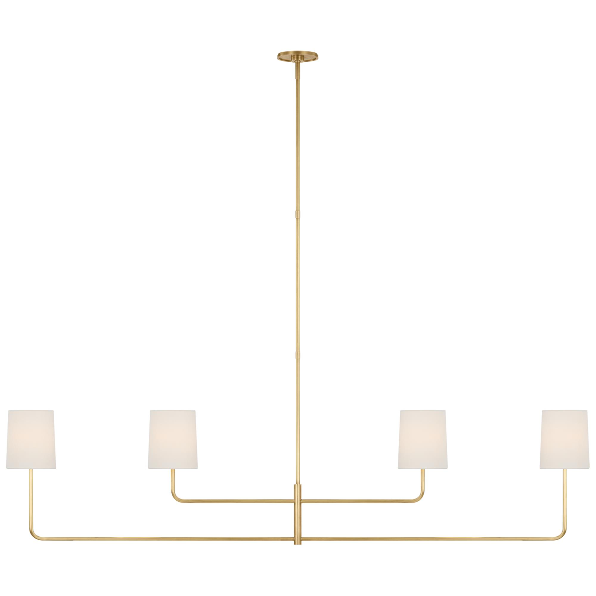Shown in Soft Brass finish and Linen shade