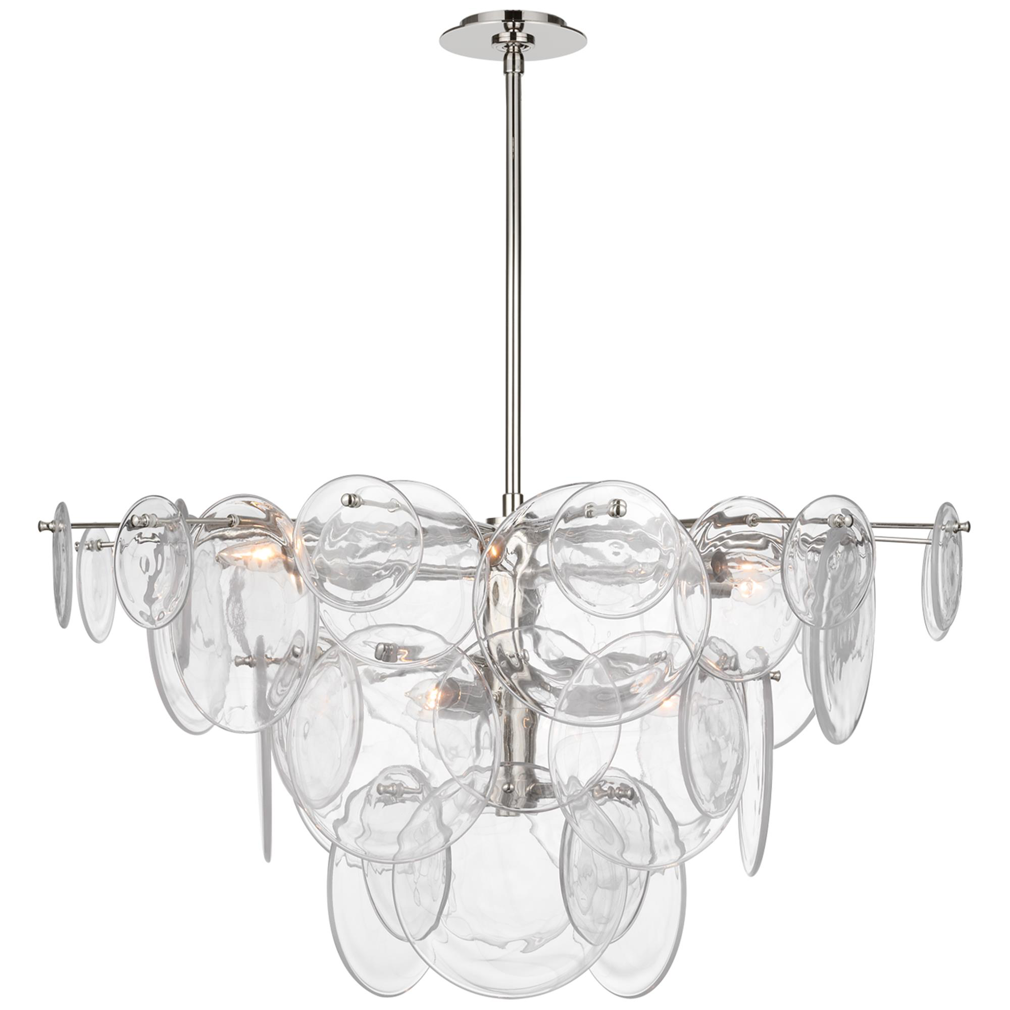 Shown in Polished Nickel finish and Clear Strie glass