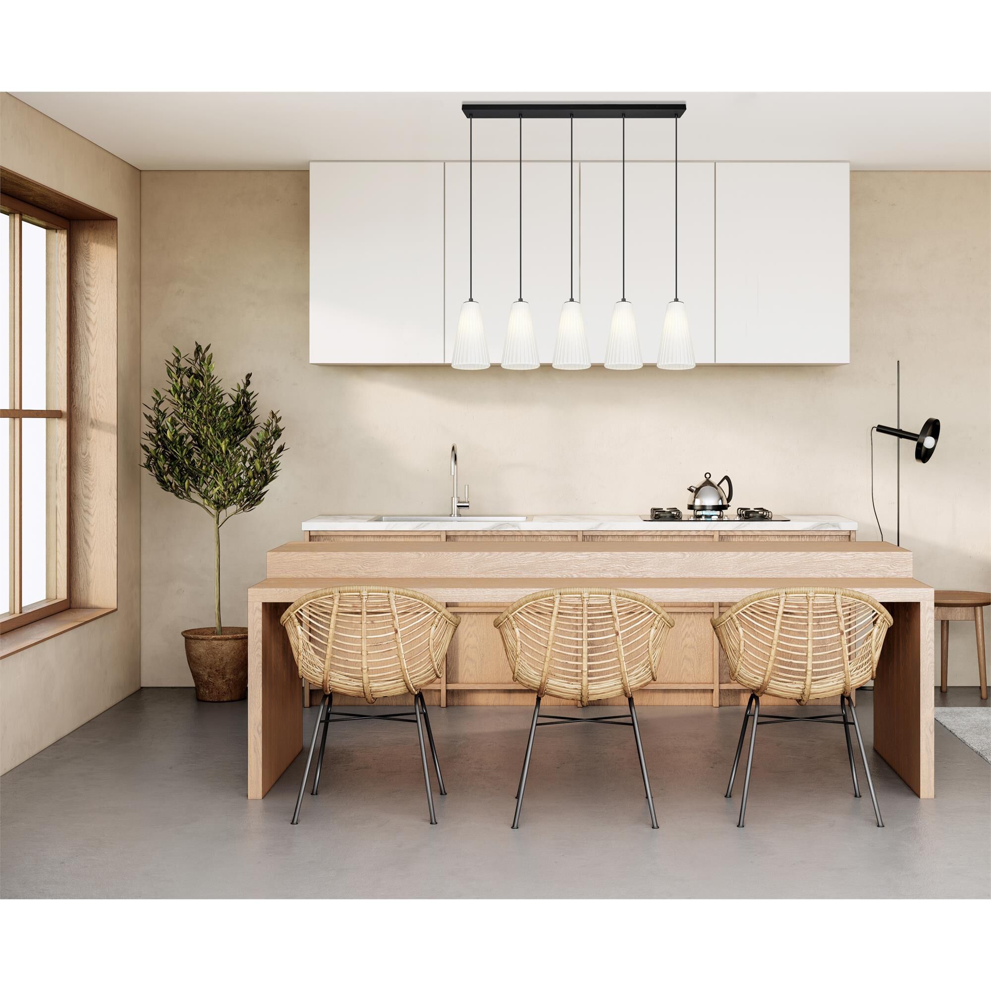 Shown in Matte Black finish and White glass and White shade