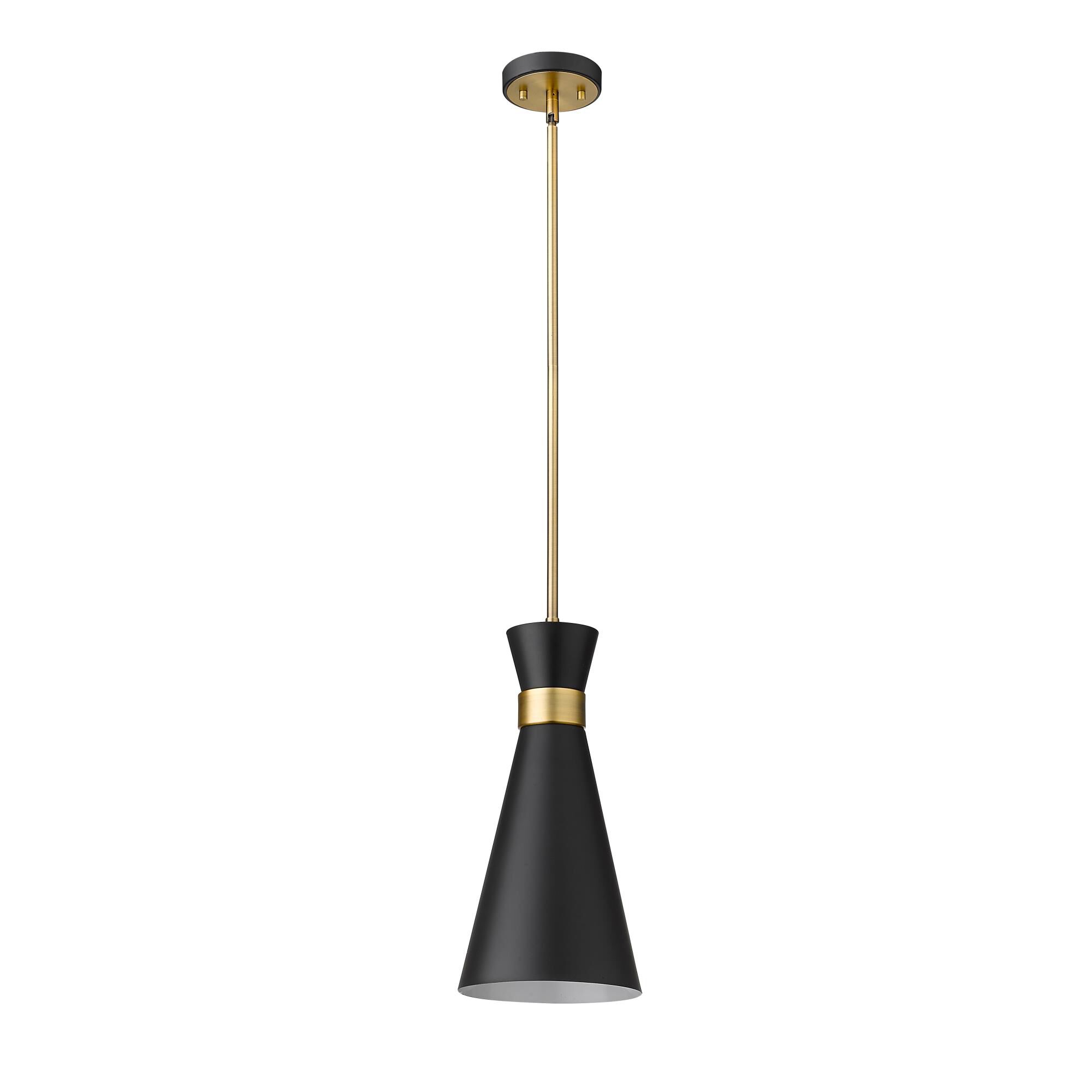 Shown in Matte Black + Heritage Brass finish and Metal glass and Metal shade
