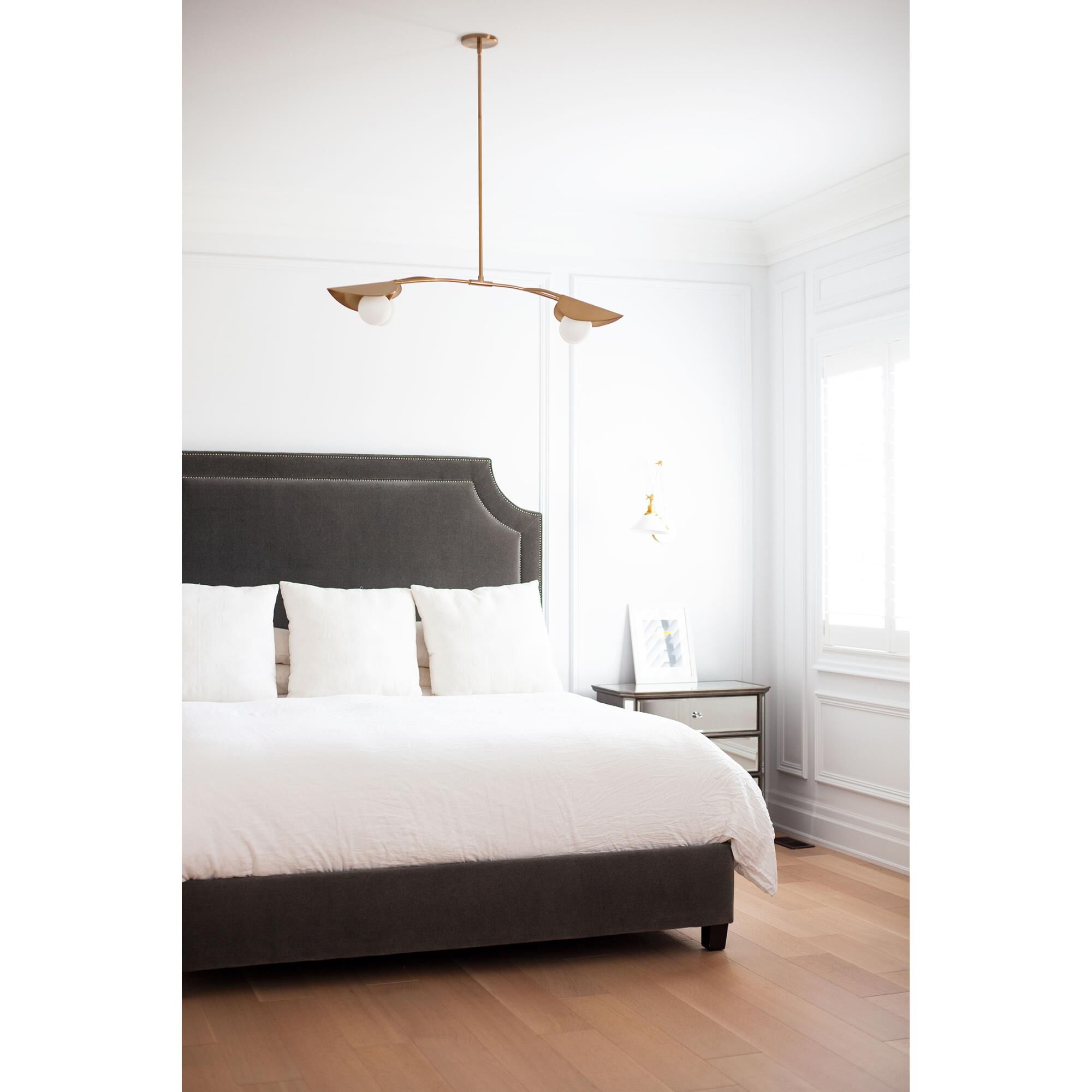 Shown in Aged Brass and White finish and Aged Brass Dome shade