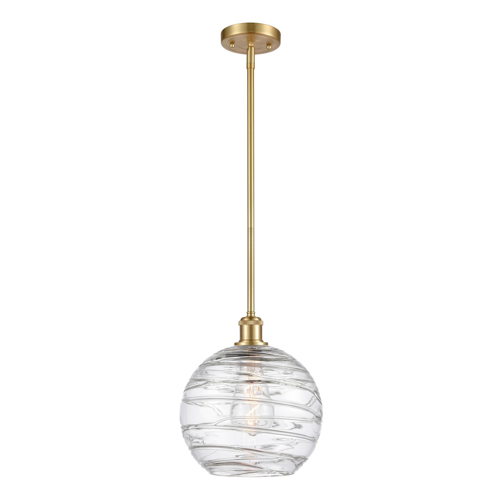 Shown in Satin Gold finish and Clear Large Deco Swirl glass