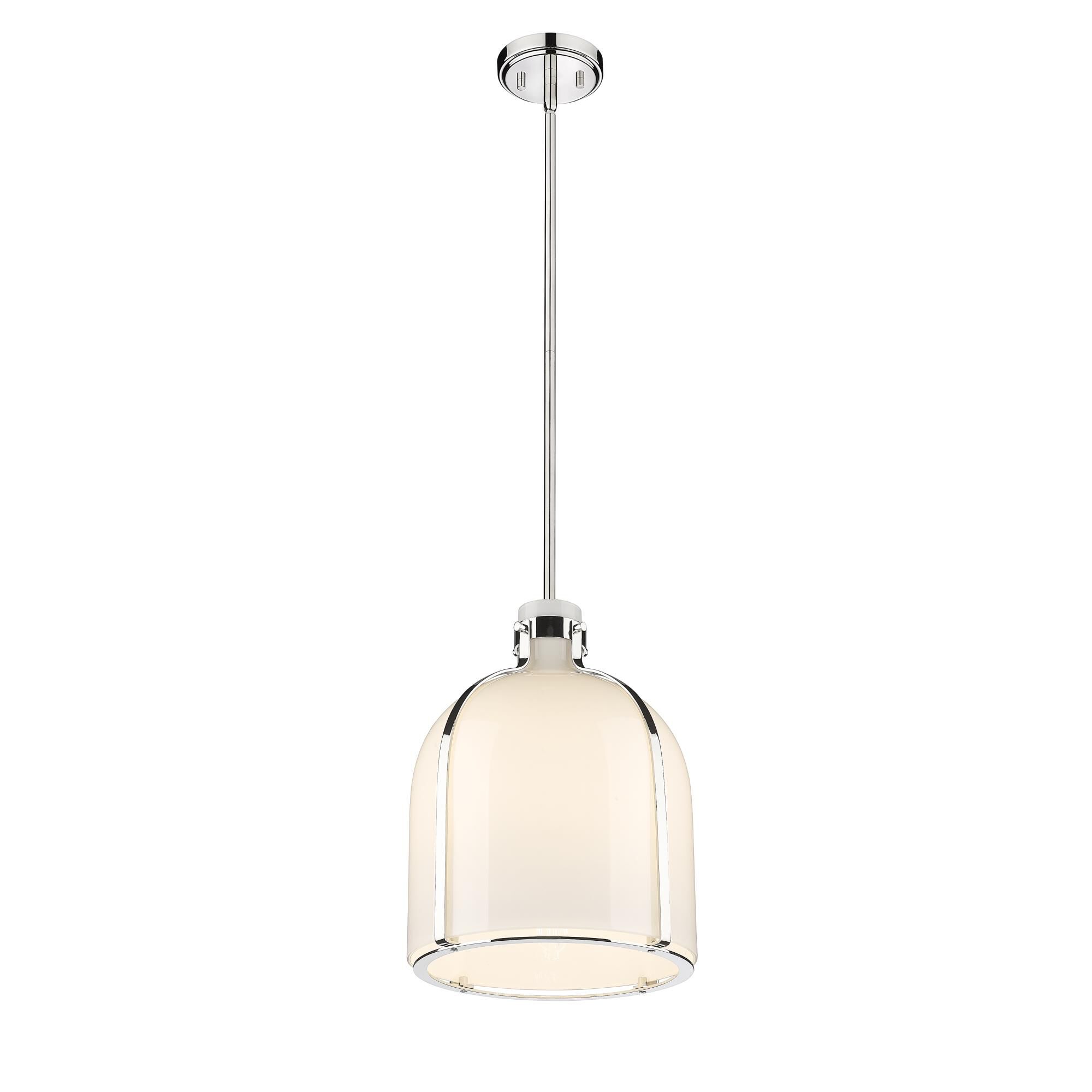 Shown in Polished Nickel finish and Glass shade