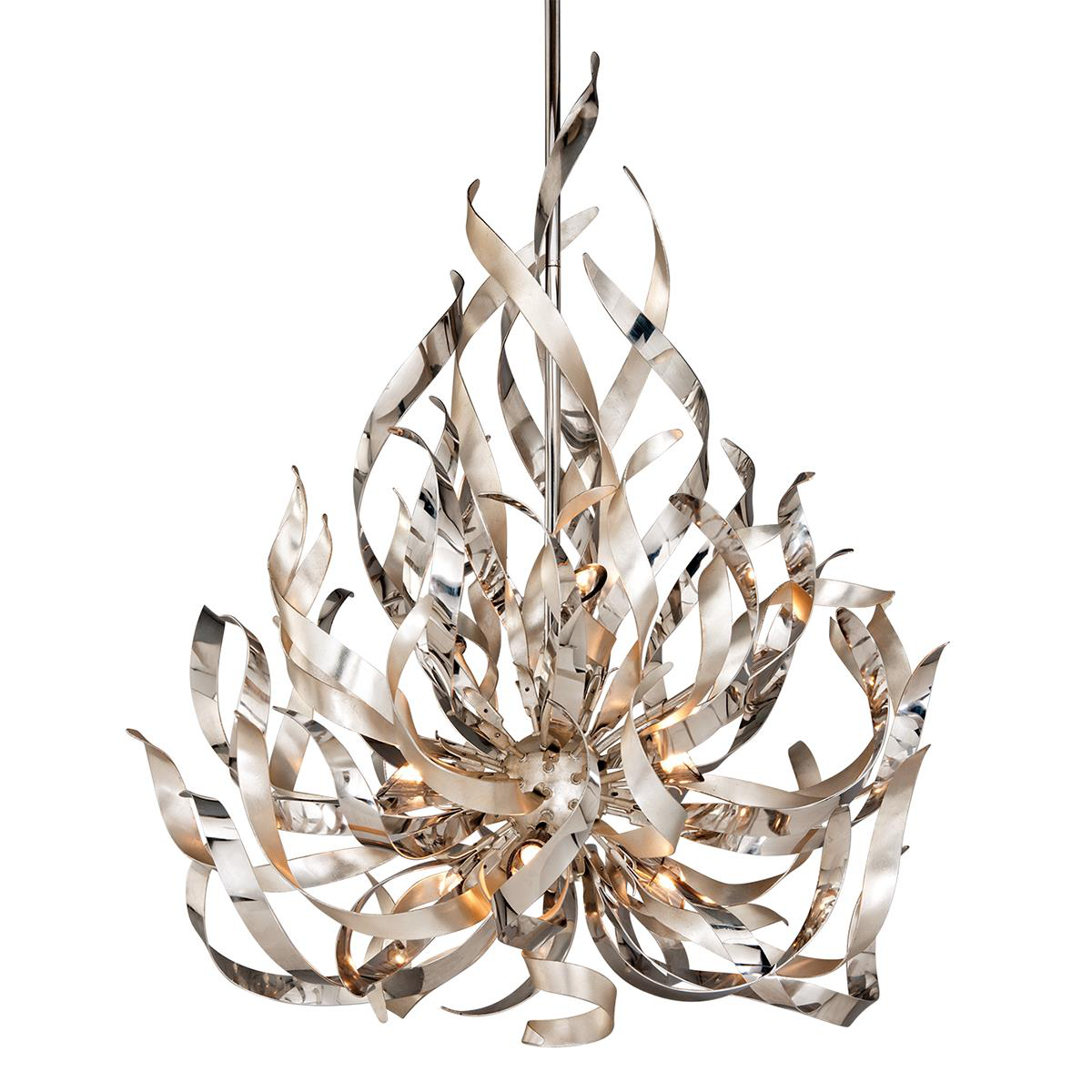 Shown in Silver Leaf With Polished Stainless finish and Smoked glass and Crystal shade