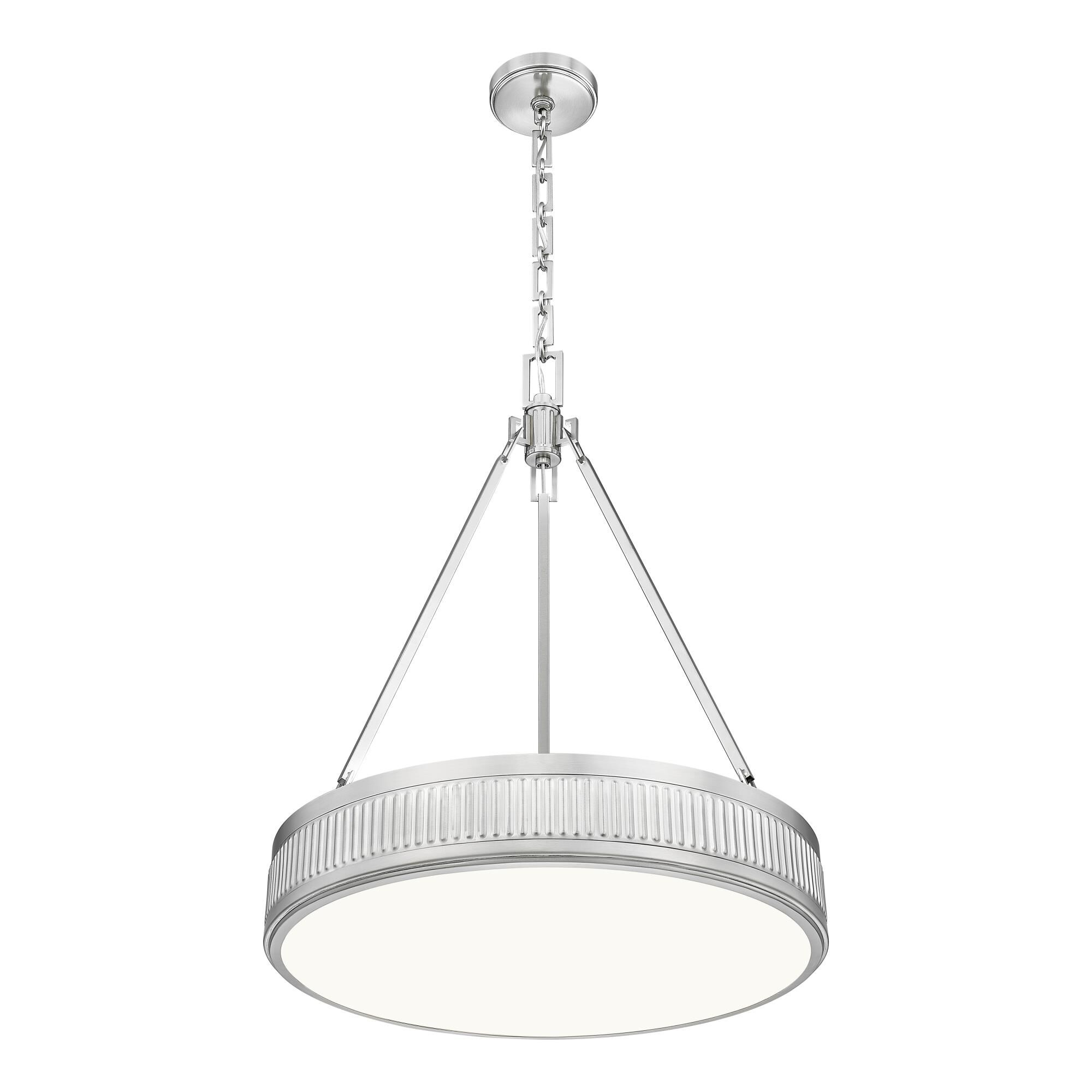 Shown in Satin Nickel finish and White glass