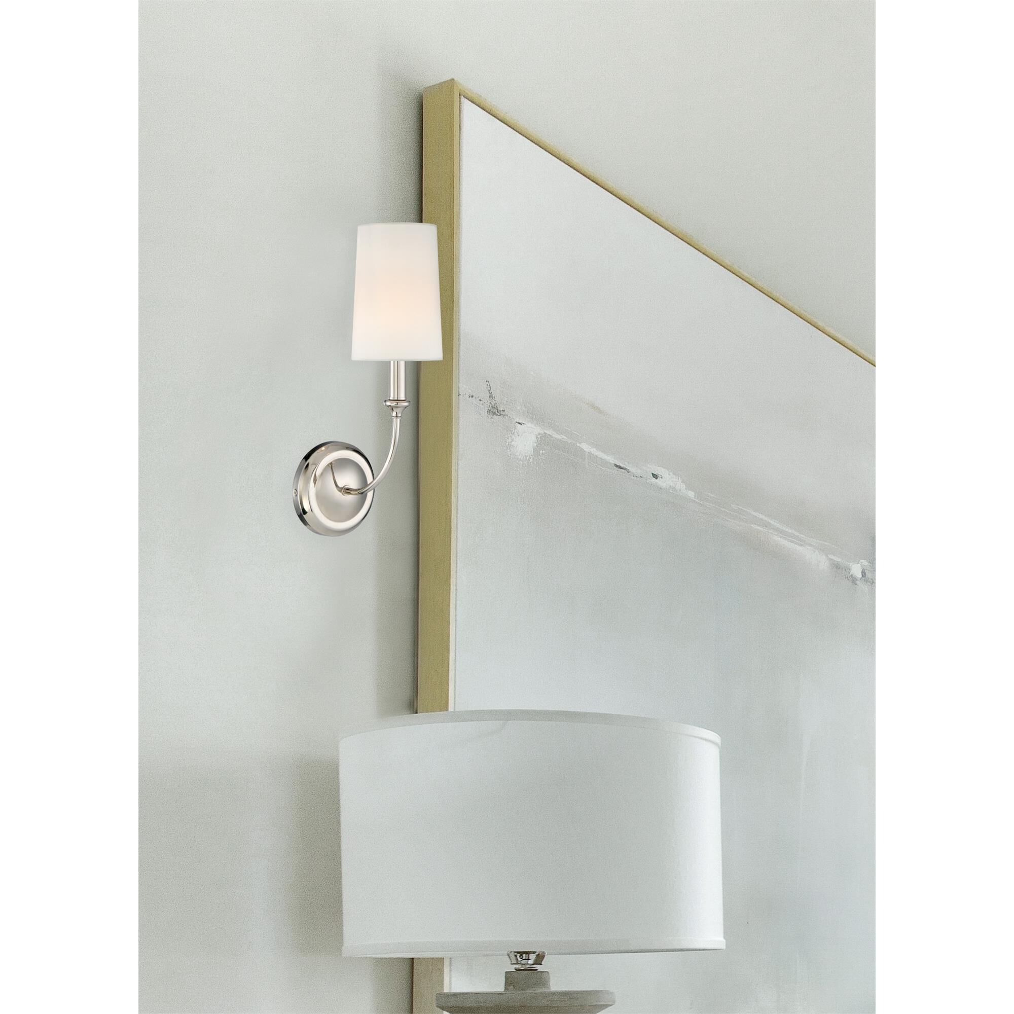 Shown in Polished Nickel finish and Silk glass and White shade
