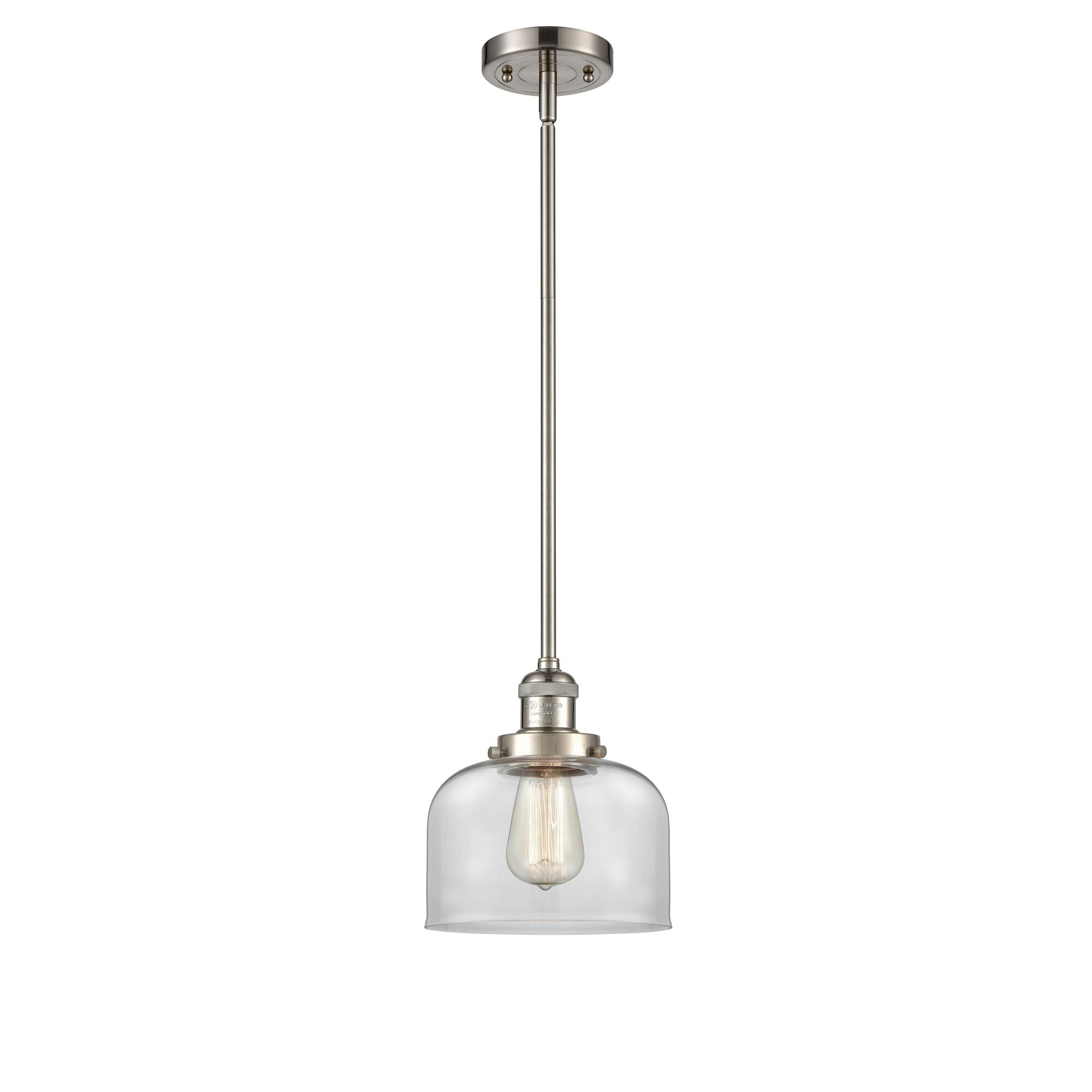 Shown in Brushed Satin Nickel finish and Clear glass