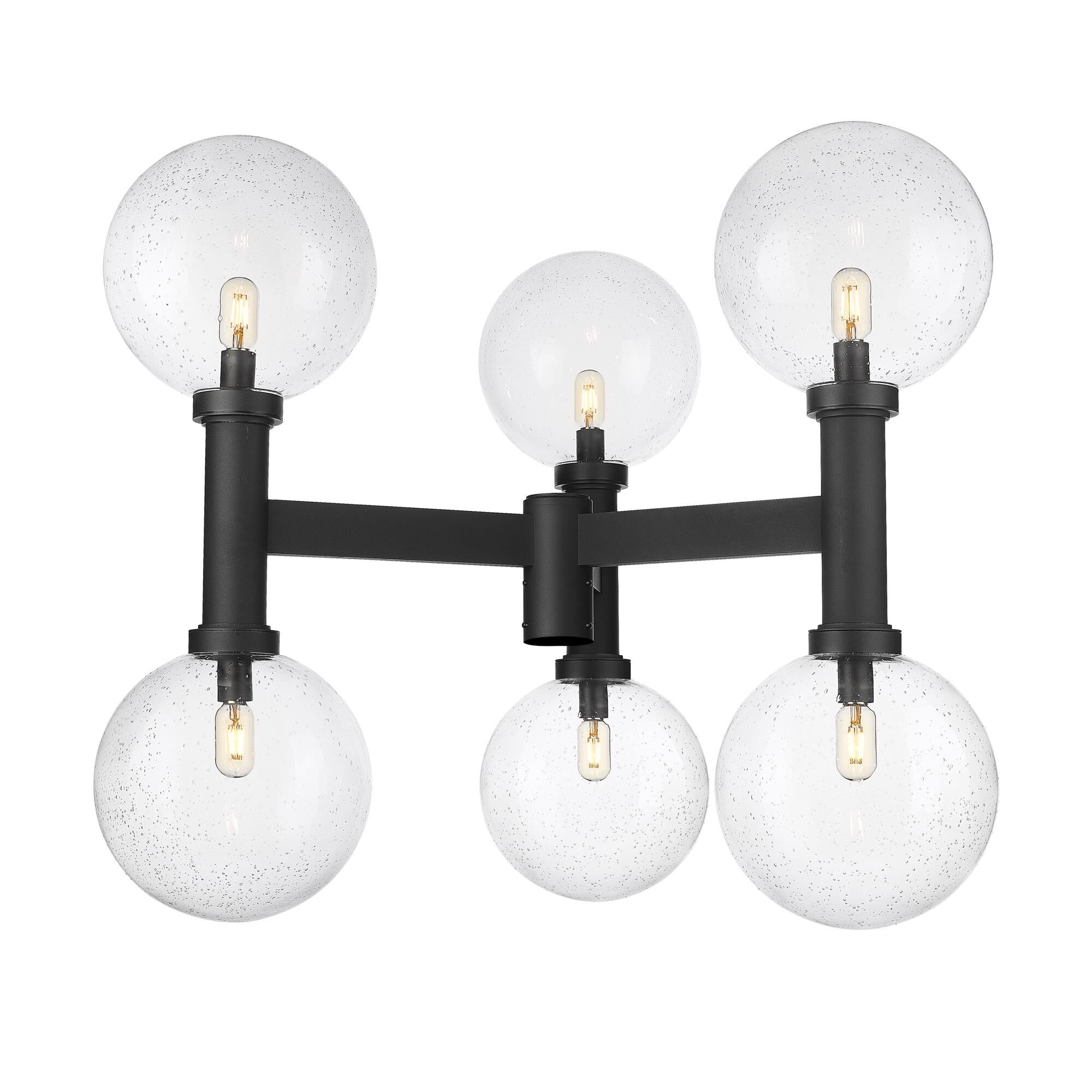 Shown in Black finish and Clear Seedy glass