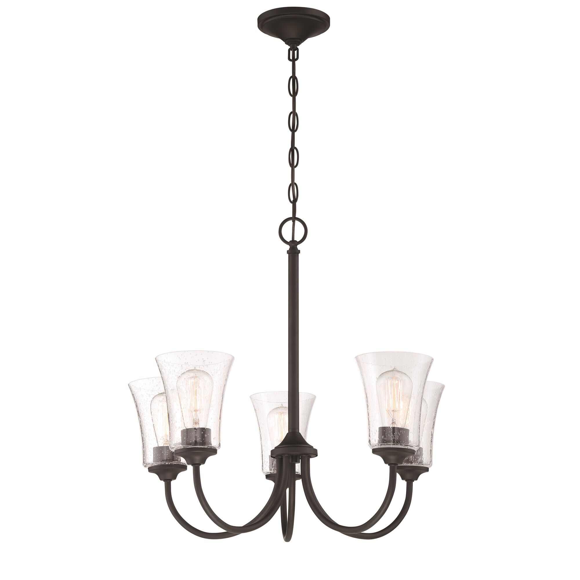 Shown in Flat Black finish and Clear Seeded glass and Glass shade