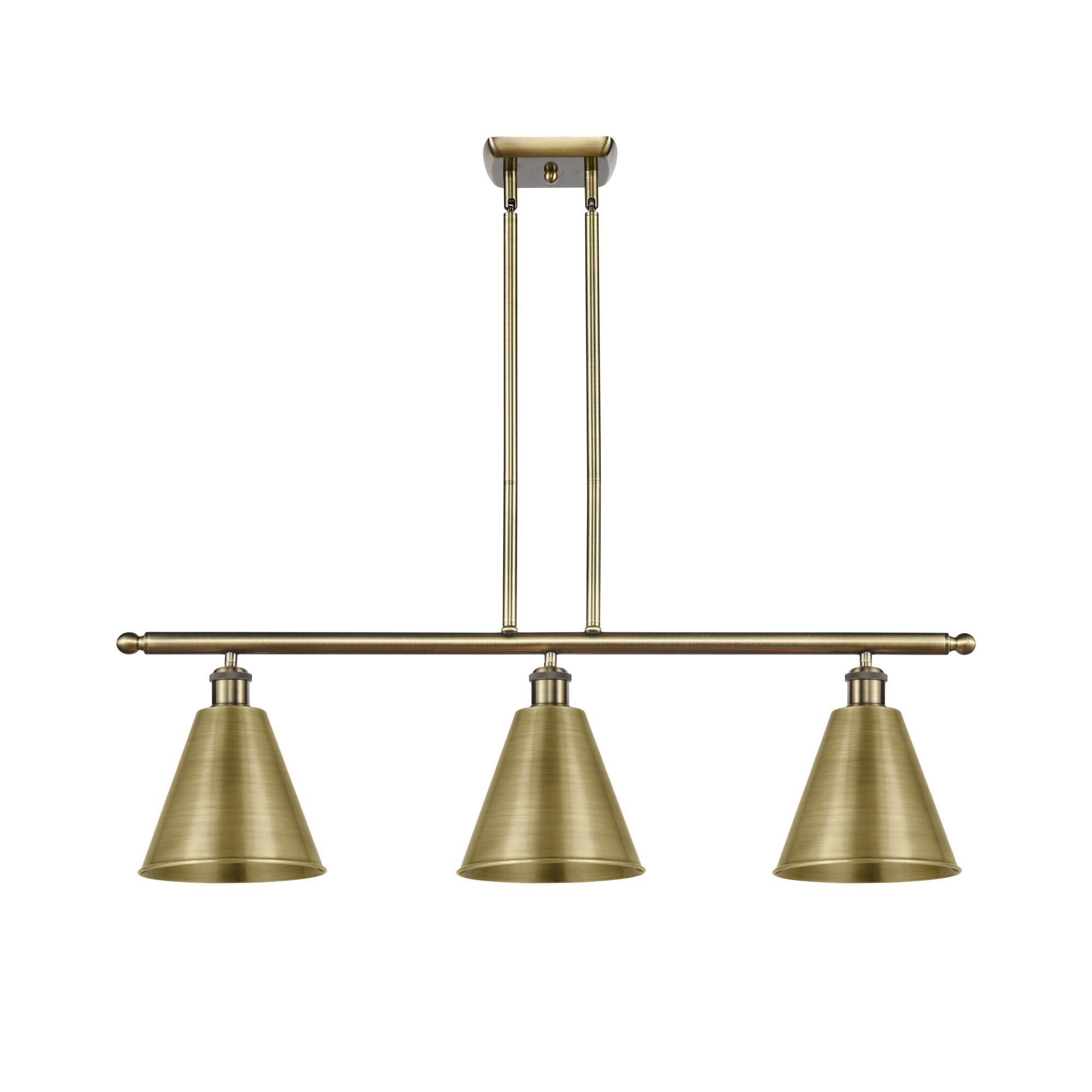 Shown in Antique Brass finish and Antique Brass Ballston Cone shade
