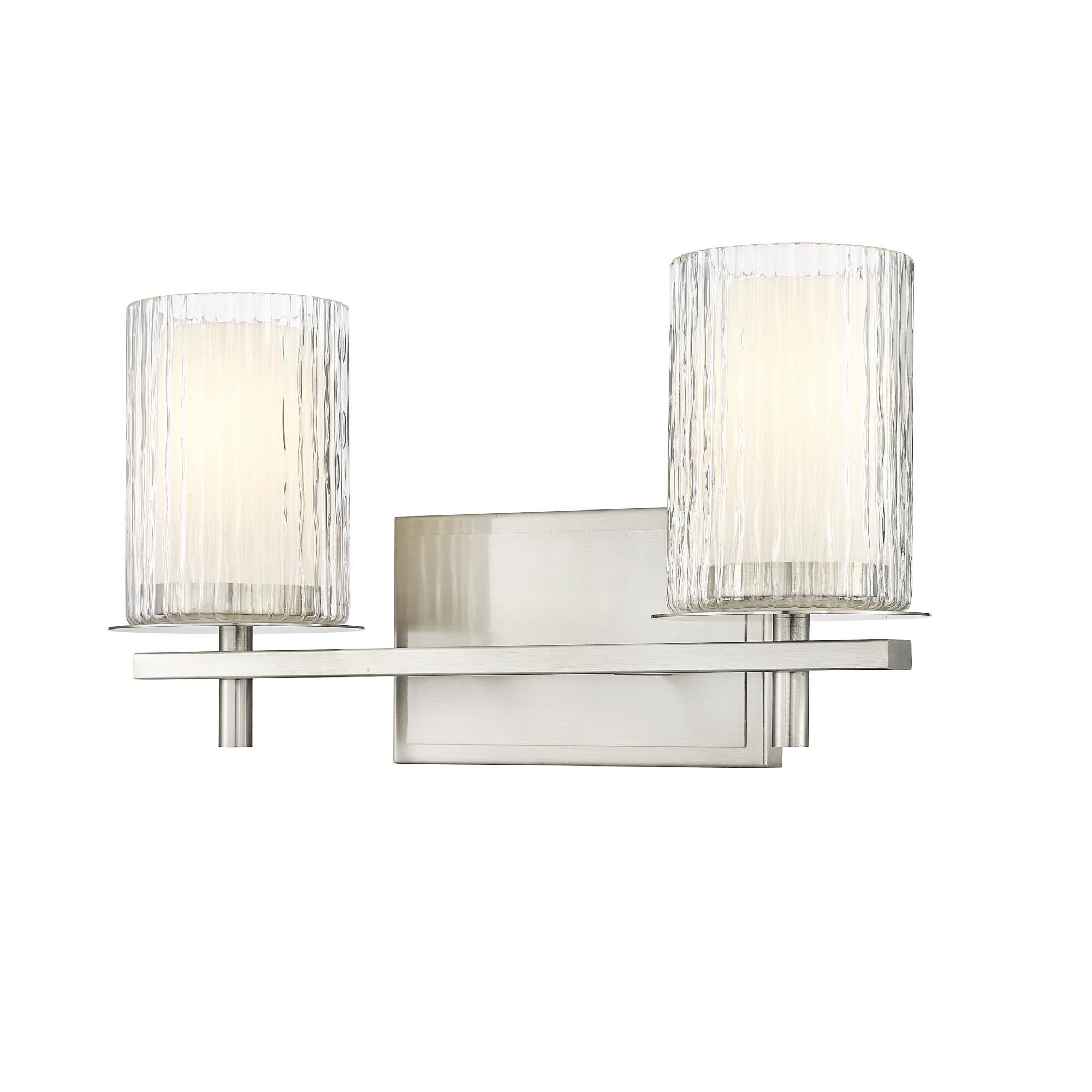 Shown in Brushed Nickel finish and Clear + Etched Opal glass and Clear + Etched Opal shade