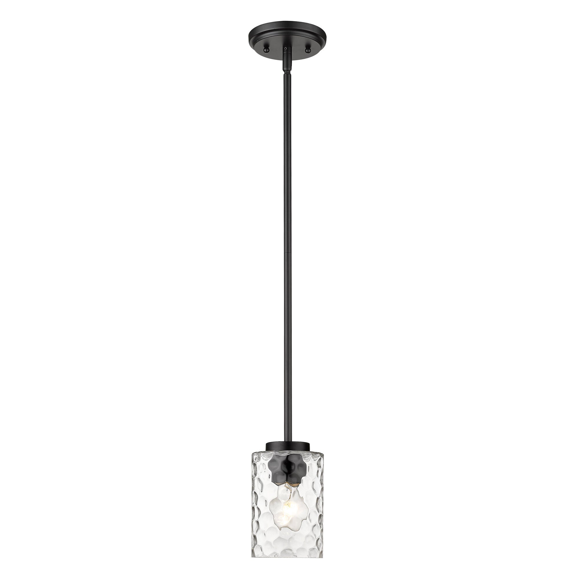 Shown in Matte Black finish and Clear glass and Clear, Optic Cylindrical Glass shade