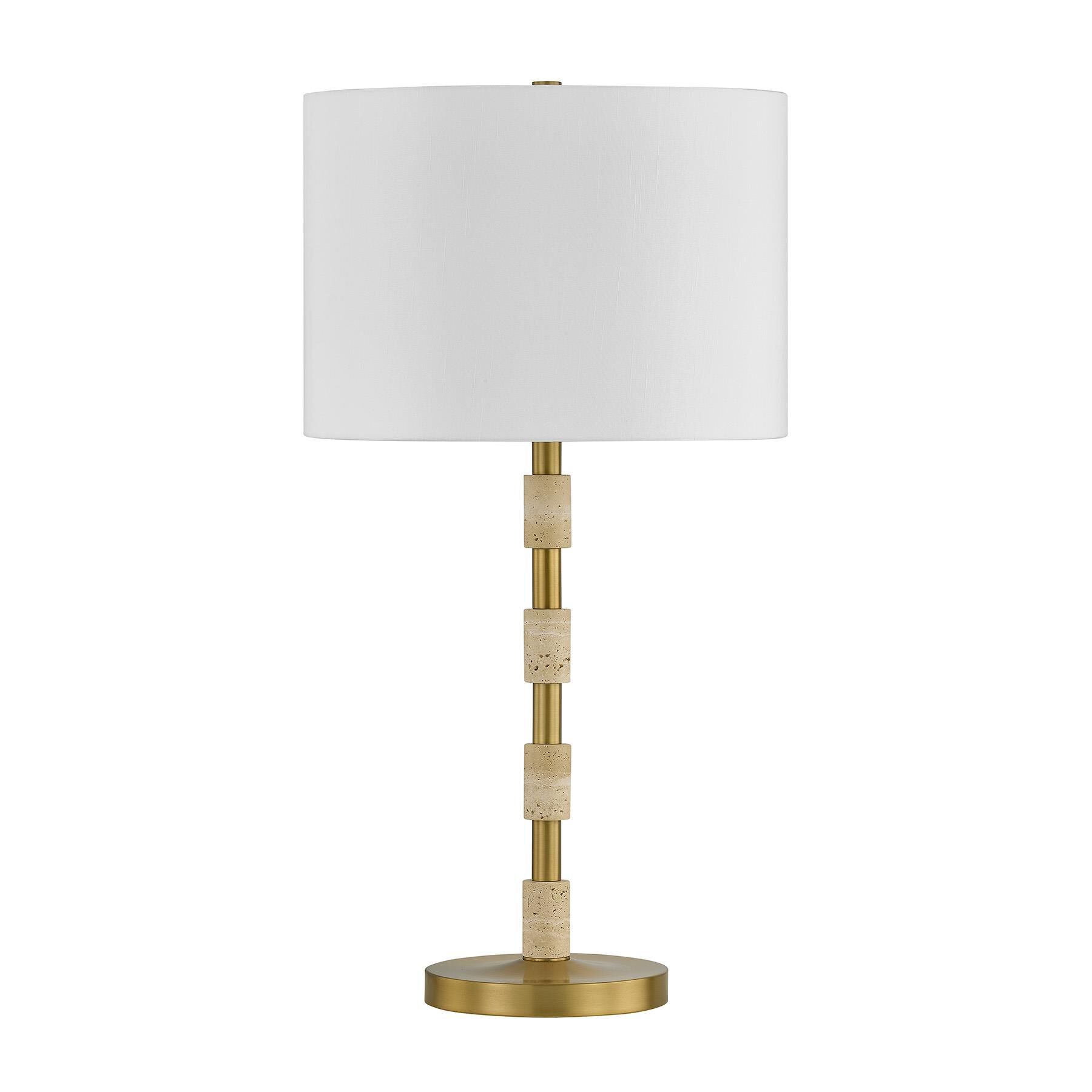 Shown in Warm Brass finish and White Fabric shade