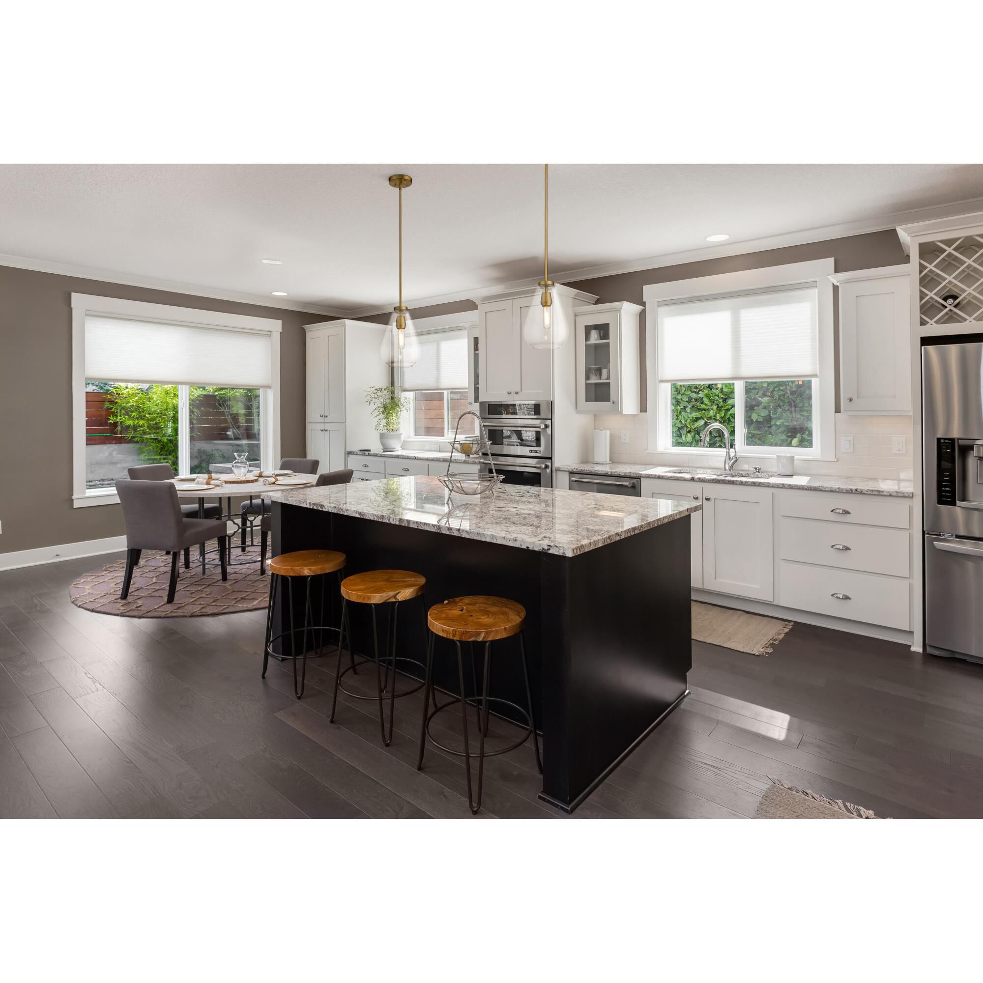 Shown in Olde Brass finish and Glass shade