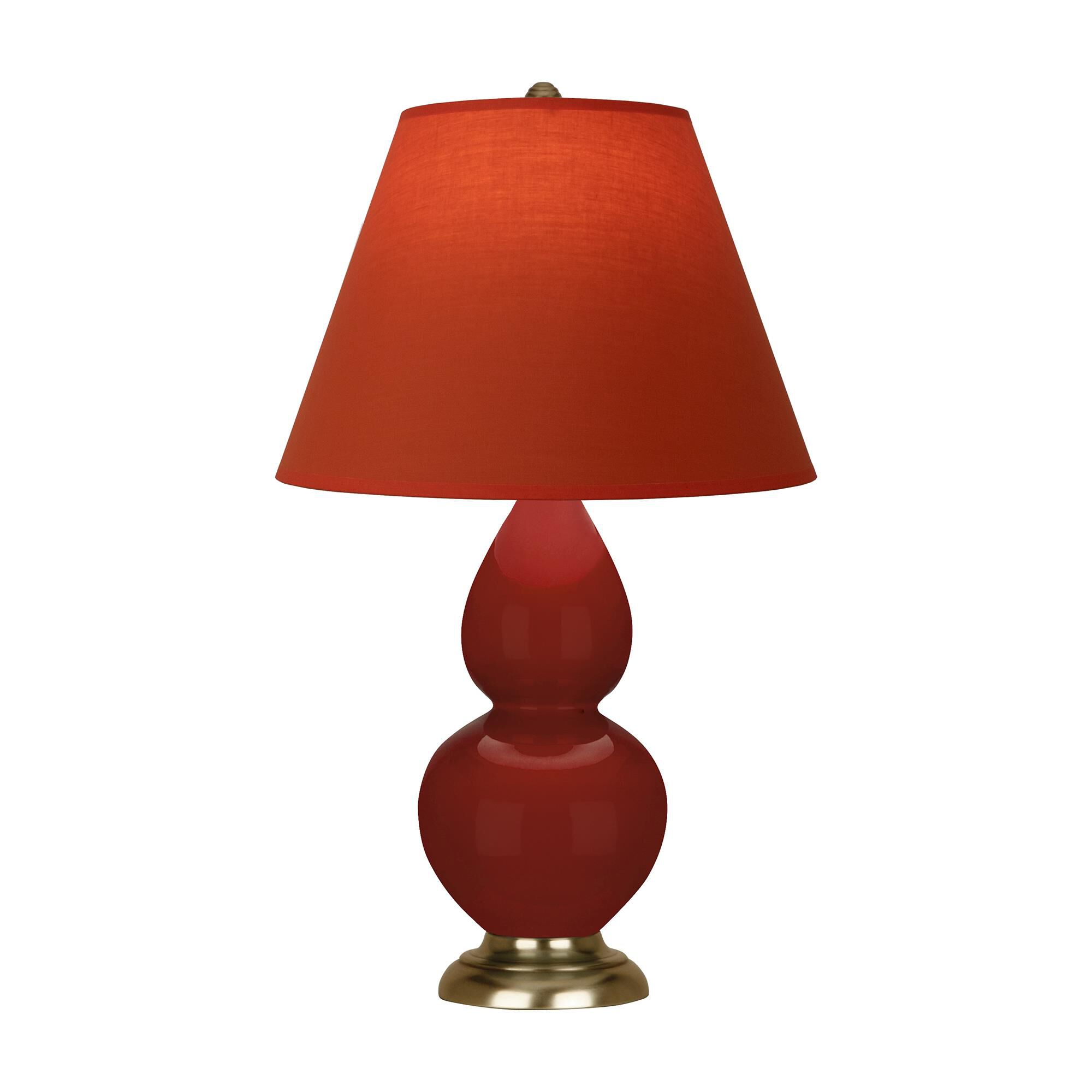 Shown in Oxblood finish and Tangerine and Taupe Lining shade and Antique Brass accent